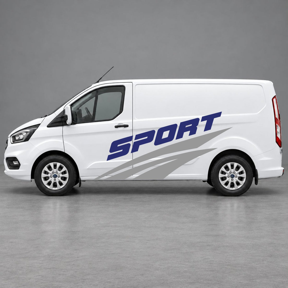 Ford Transit Custom Sport Twin Stripe Side Graphics in Grey & Navy Blue