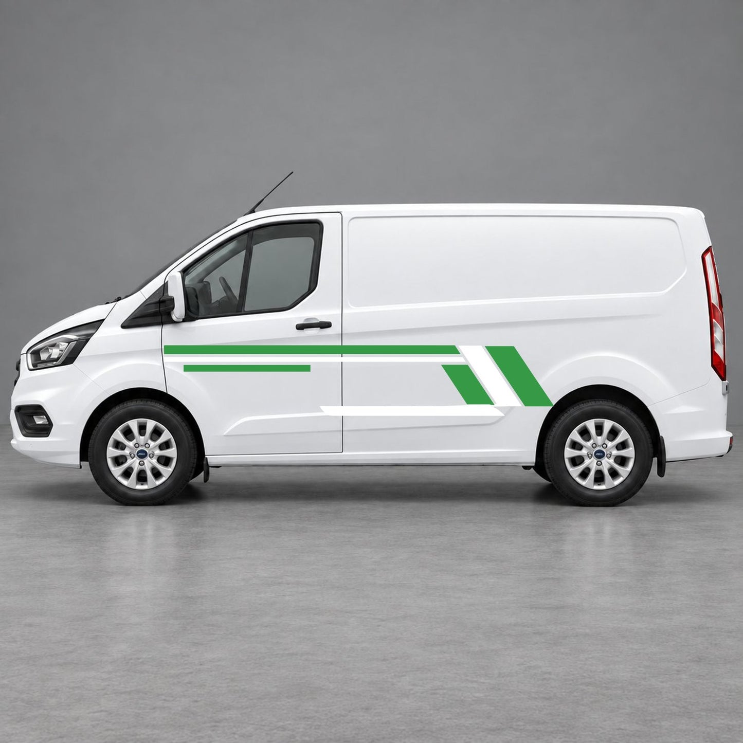 Ford Transit Custom Geometric Outline Side Stripes in Green & White