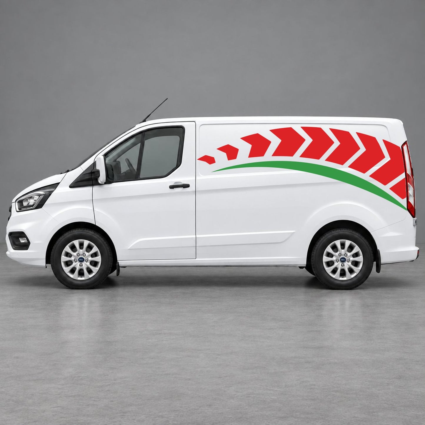 Ford Transit Custom Chevron Track Side Graphics in Red & Green