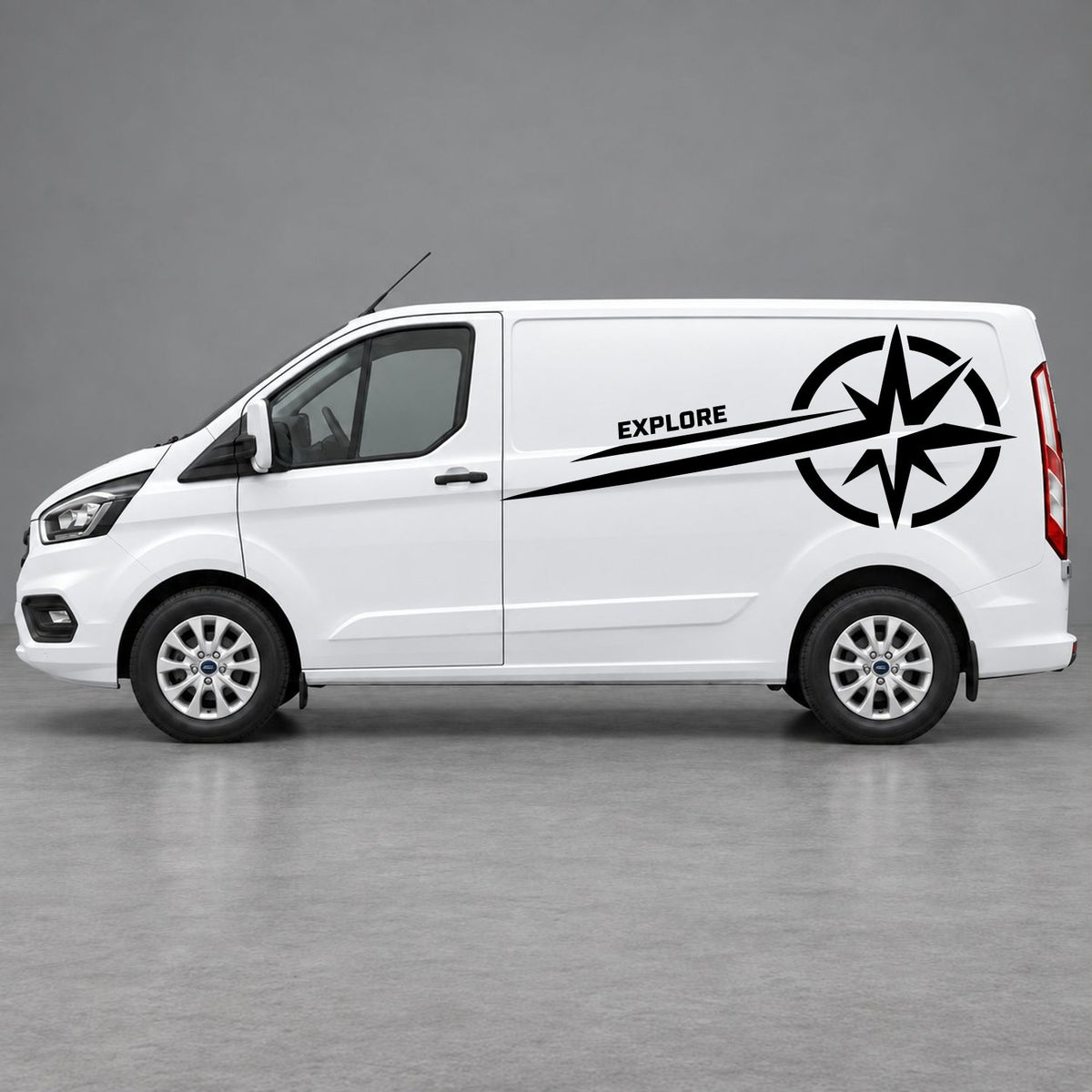 Ford Transit Custom Explore Compass Side Stripes in Black