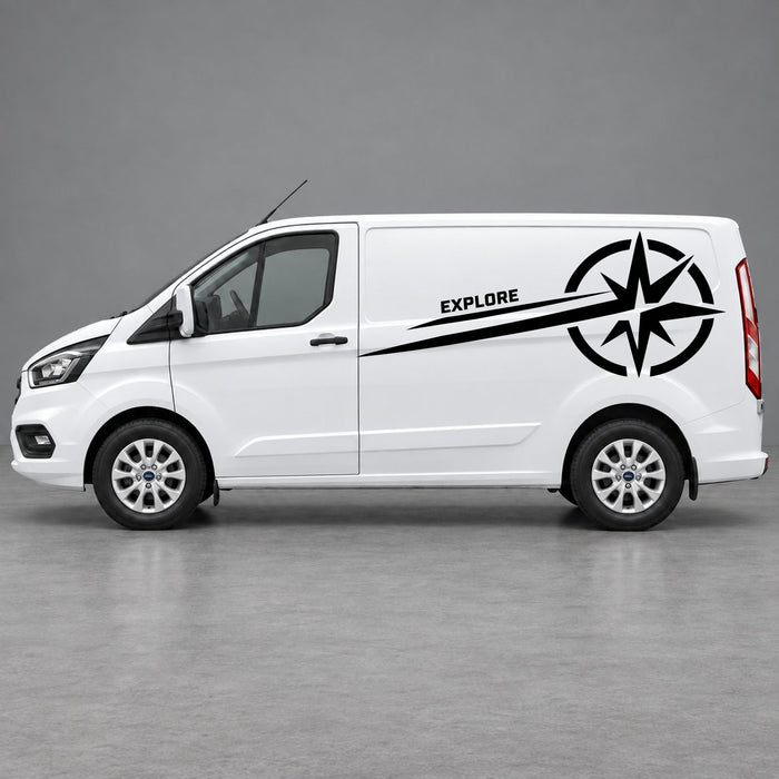 Ford Transit Custom Explore Compass Side Stripes in Black