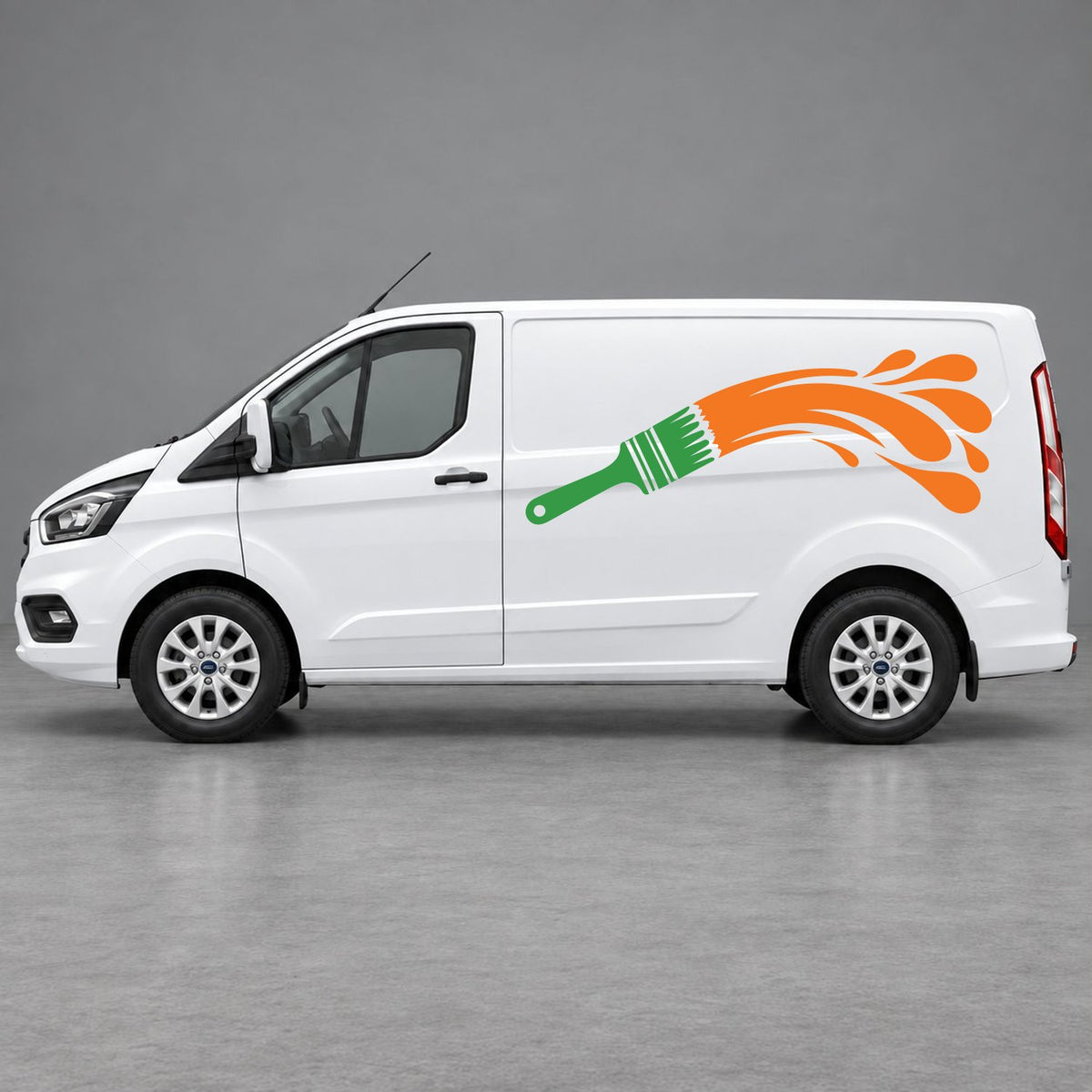 Ford Transit Custom Paintbrush Swoosh Side Graphics in Green & Orange