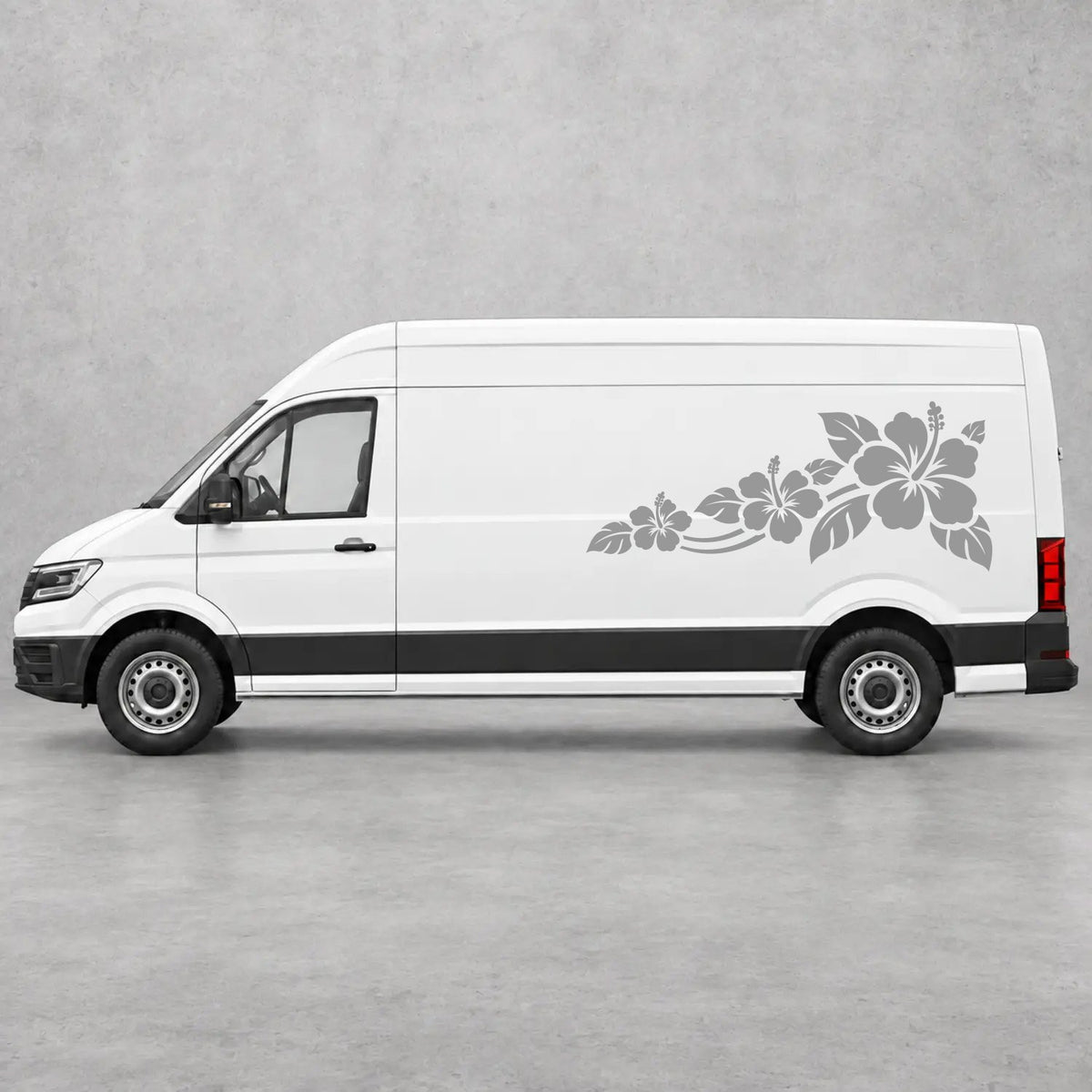 VW Crafter Hibiscus Flower Trail Side Graphics in Grey & Grey