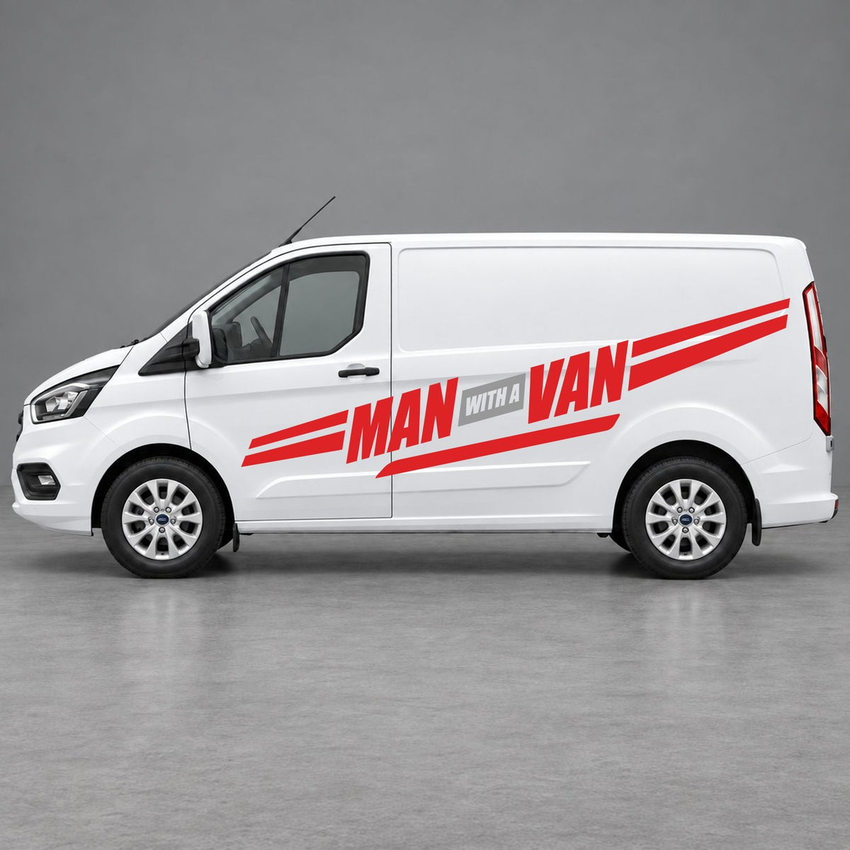Ford Transit Custom Man with a Van Side Stripes in Red & Grey