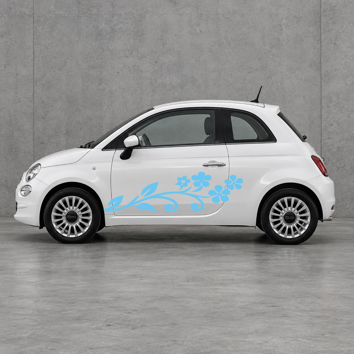 Fiat 500 Floral Vine Side Graphics Kit - Pair Supplied in Light Blue