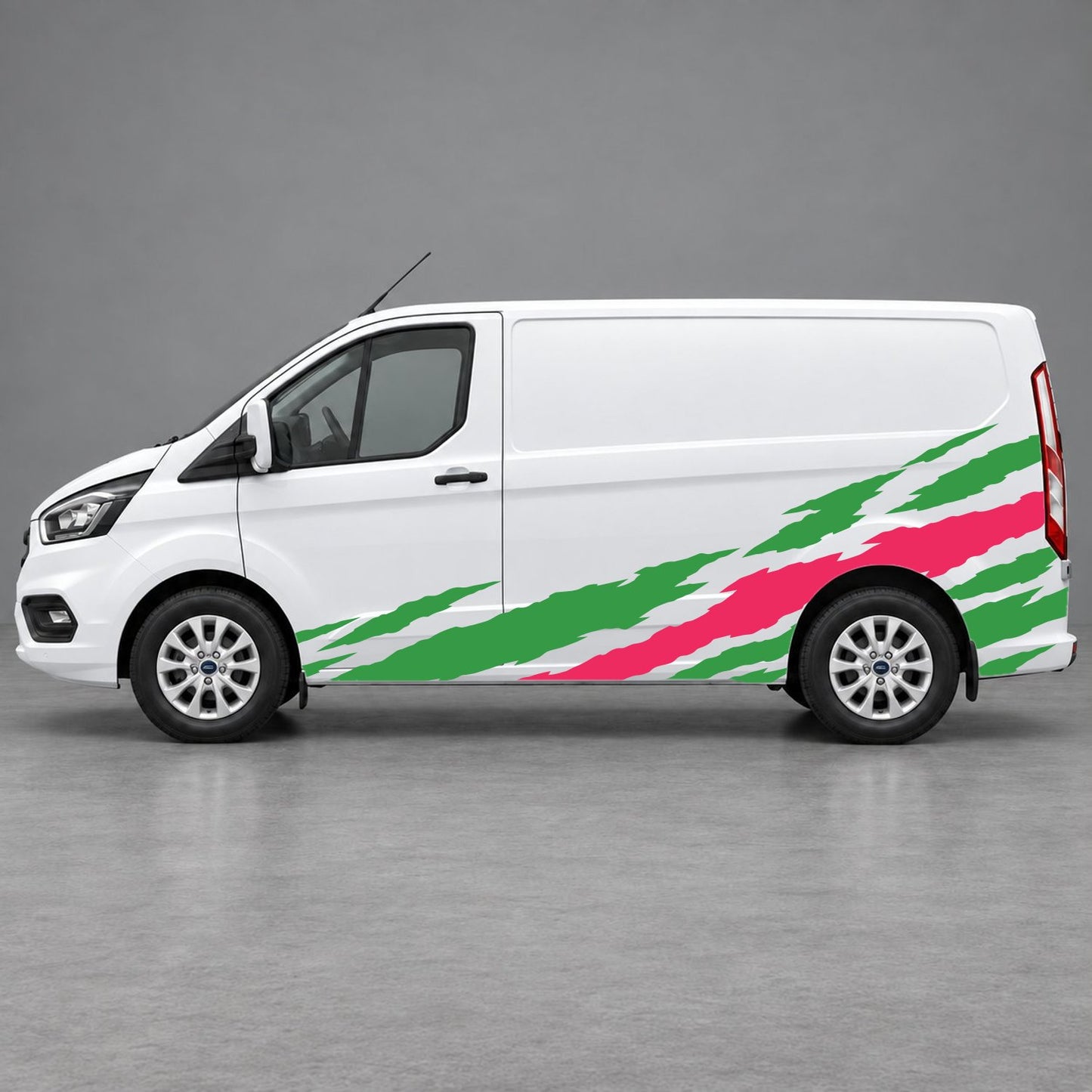 Ford Transit Custom Claw Scratch Side Graphics in Green & Pink
