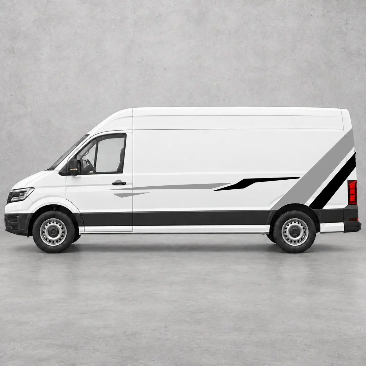 VW Crafter Bold Rear Diagonal Side Stripes in Grey & Black