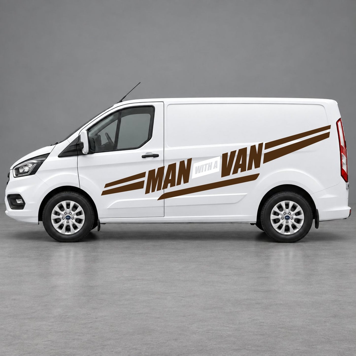 Ford Transit Custom Man with a Van Side Stripes in Brown & White
