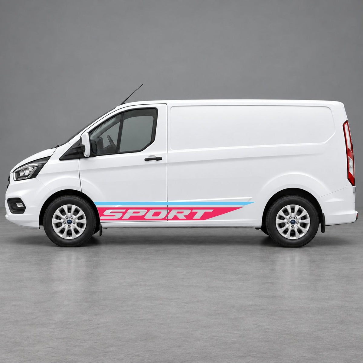 Ford Transit Custom Sport Swoosh Lower Side Stripes in Light Blue & Pink