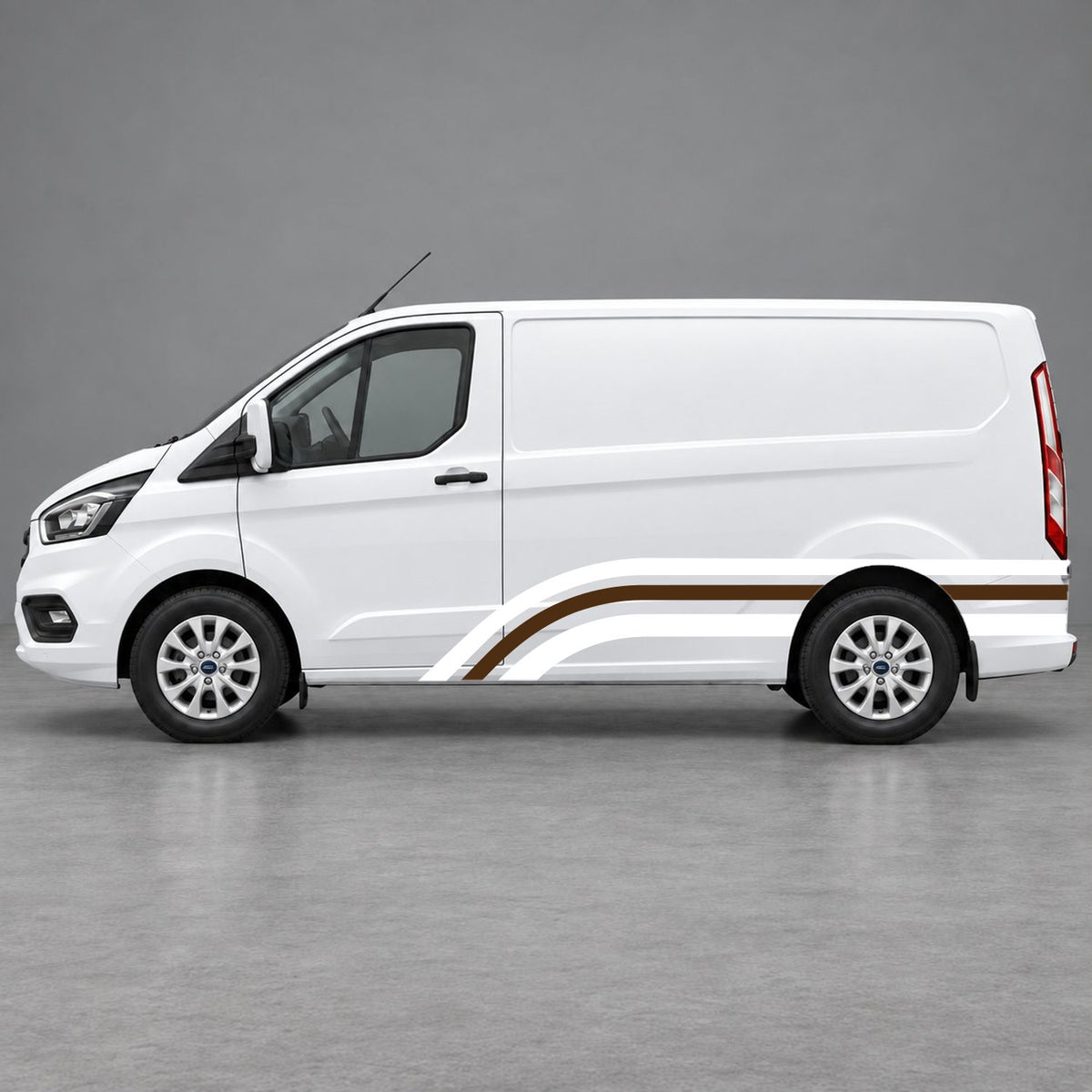 Ford Transit Custom Retro Triple-Arch Side Stripes in White & Brown