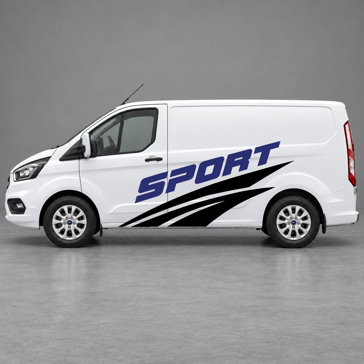 Ford Transit Custom Sport Twin Stripe Side Graphics in Black & Navy Blue