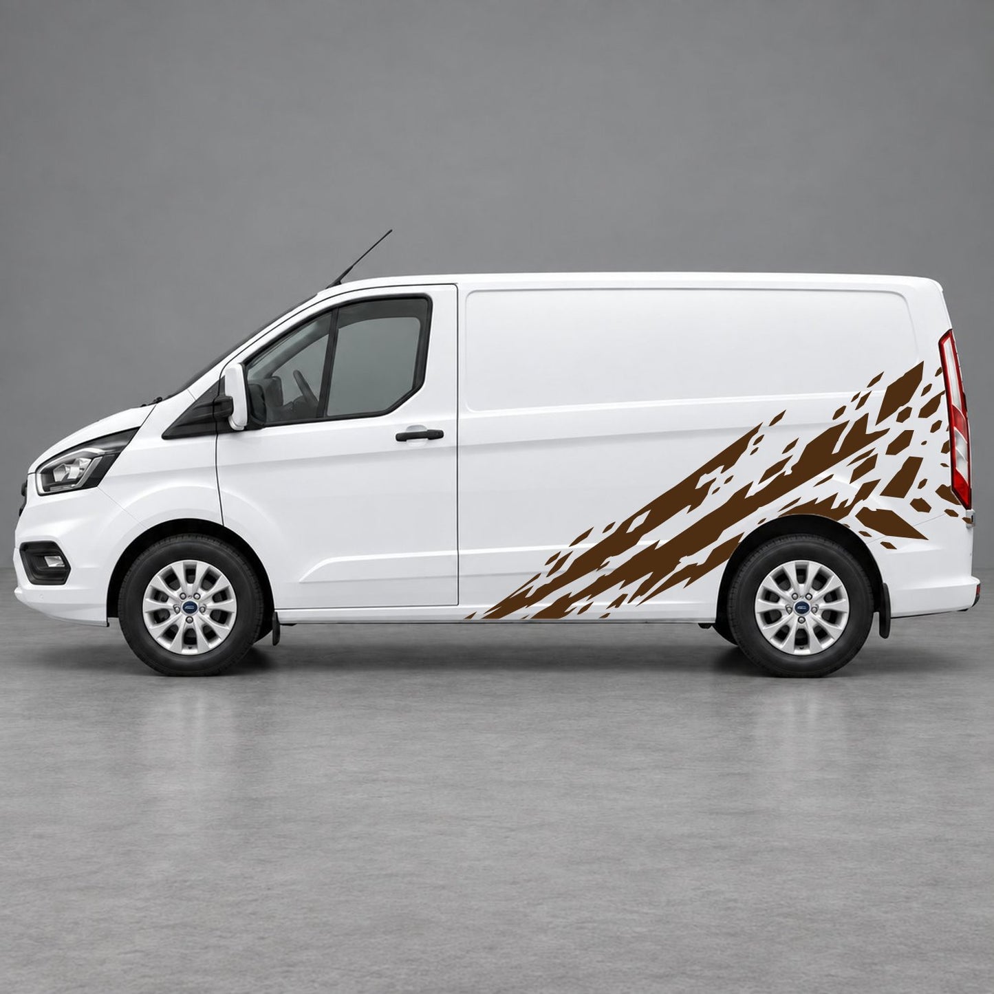Ford Transit Custom Diagonal Brush-Stroke Side Graphics in Brown