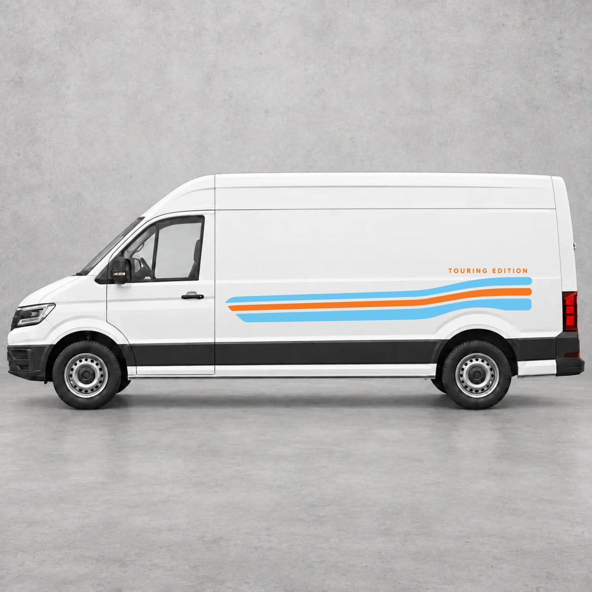 VW Crafter Touring Edition Side Stripes in Light Blue & Orange