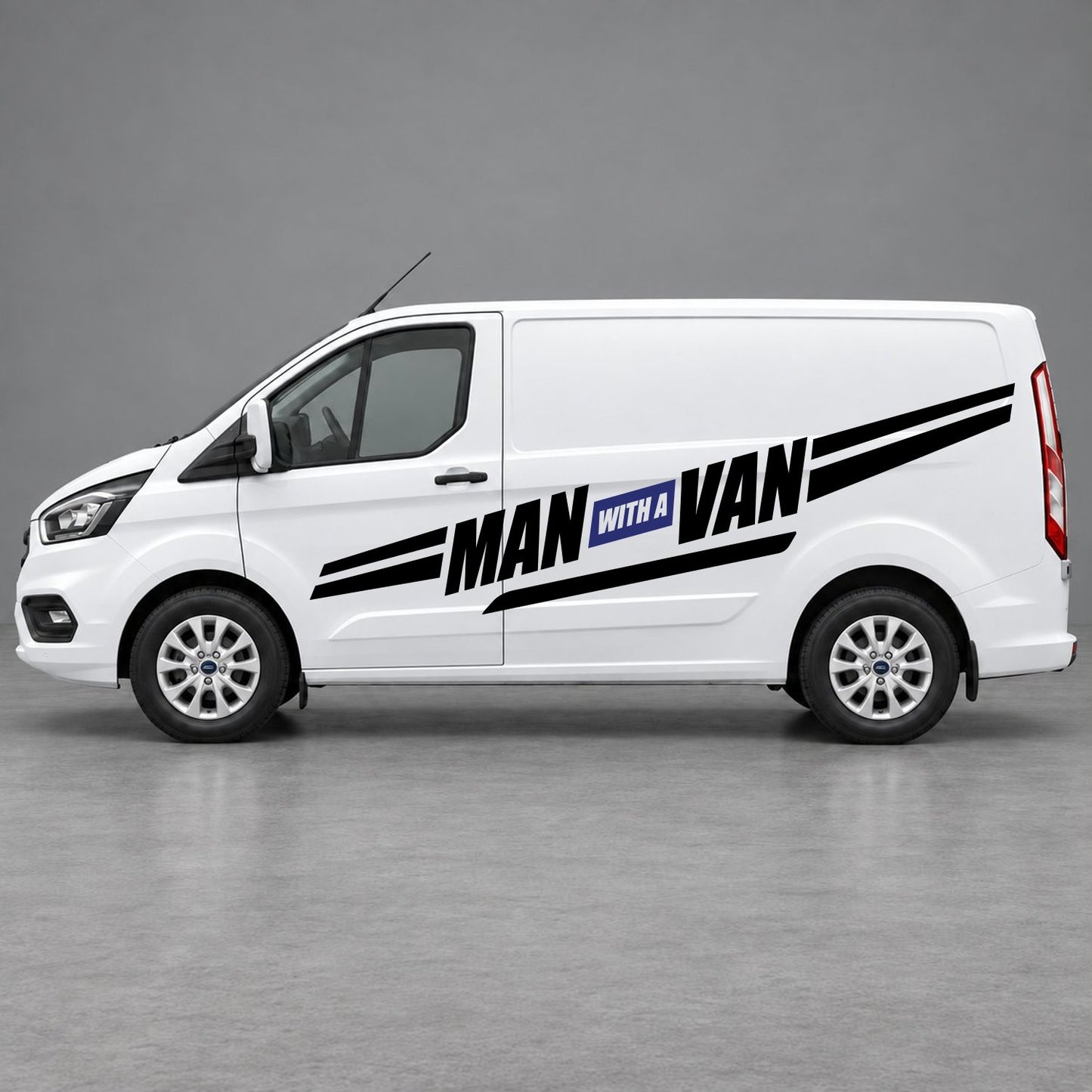 Ford Transit Custom Man with a Van Side Stripes in Black & Navy Blue