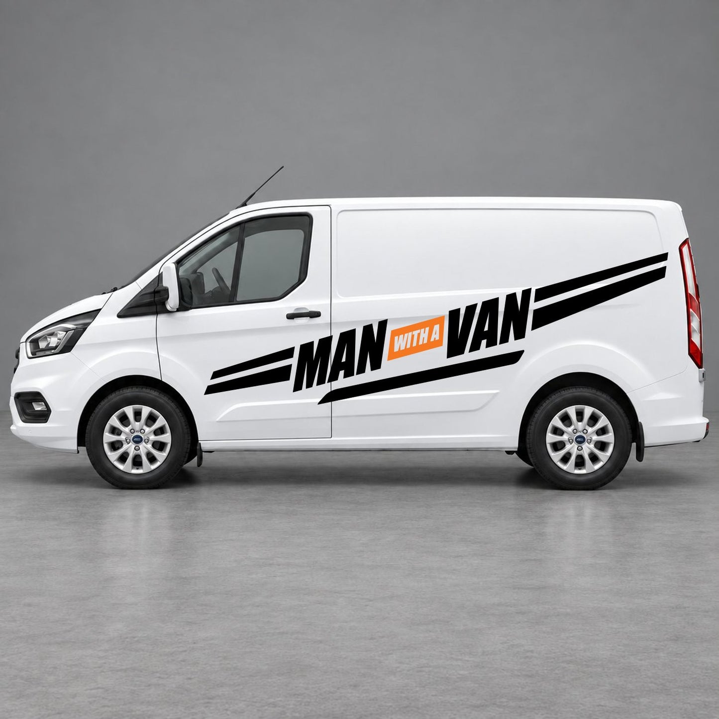 Ford Transit Custom Man with a Van Side Stripes in Black & Orange