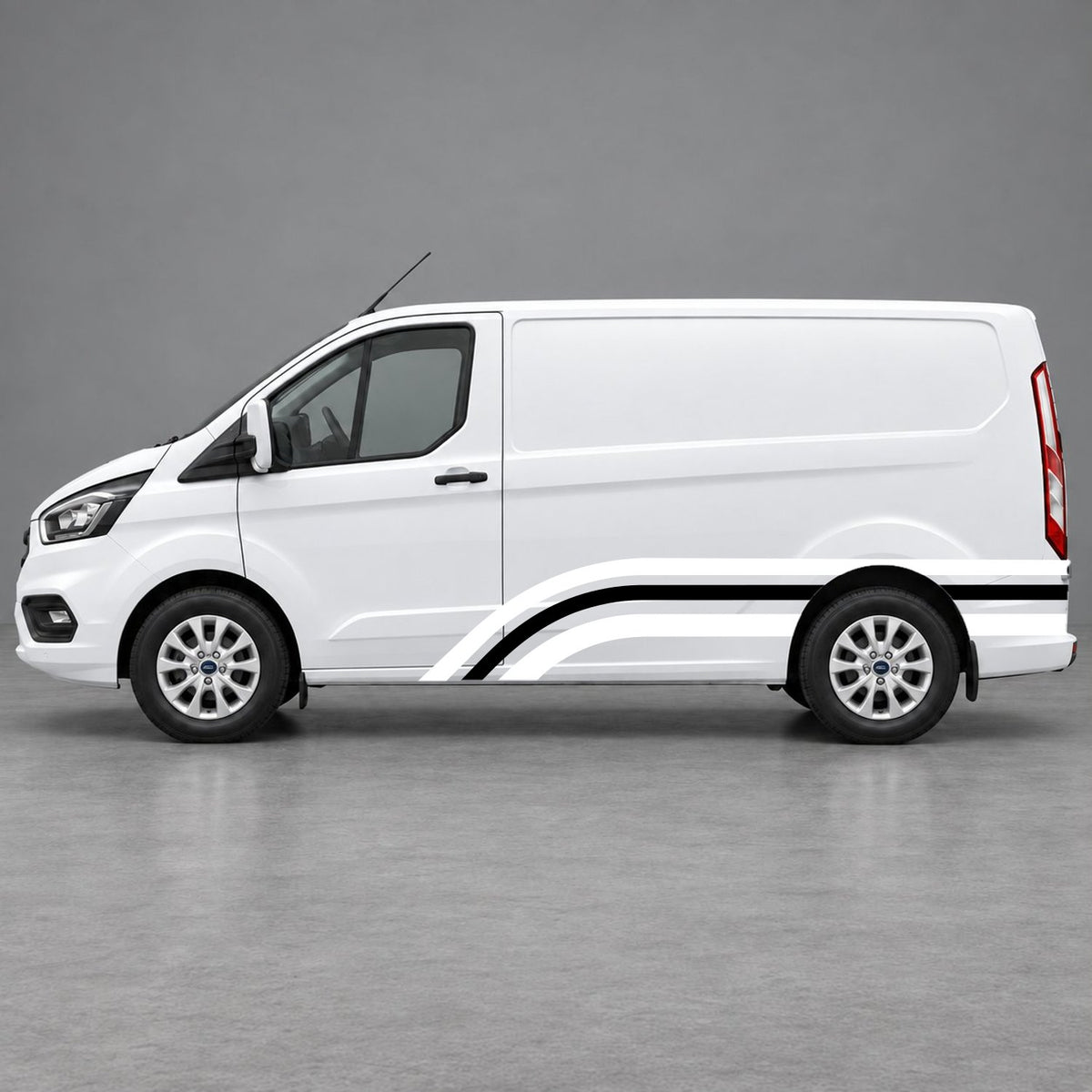 Ford Transit Custom Retro Triple-Arch Side Stripes in White & Black