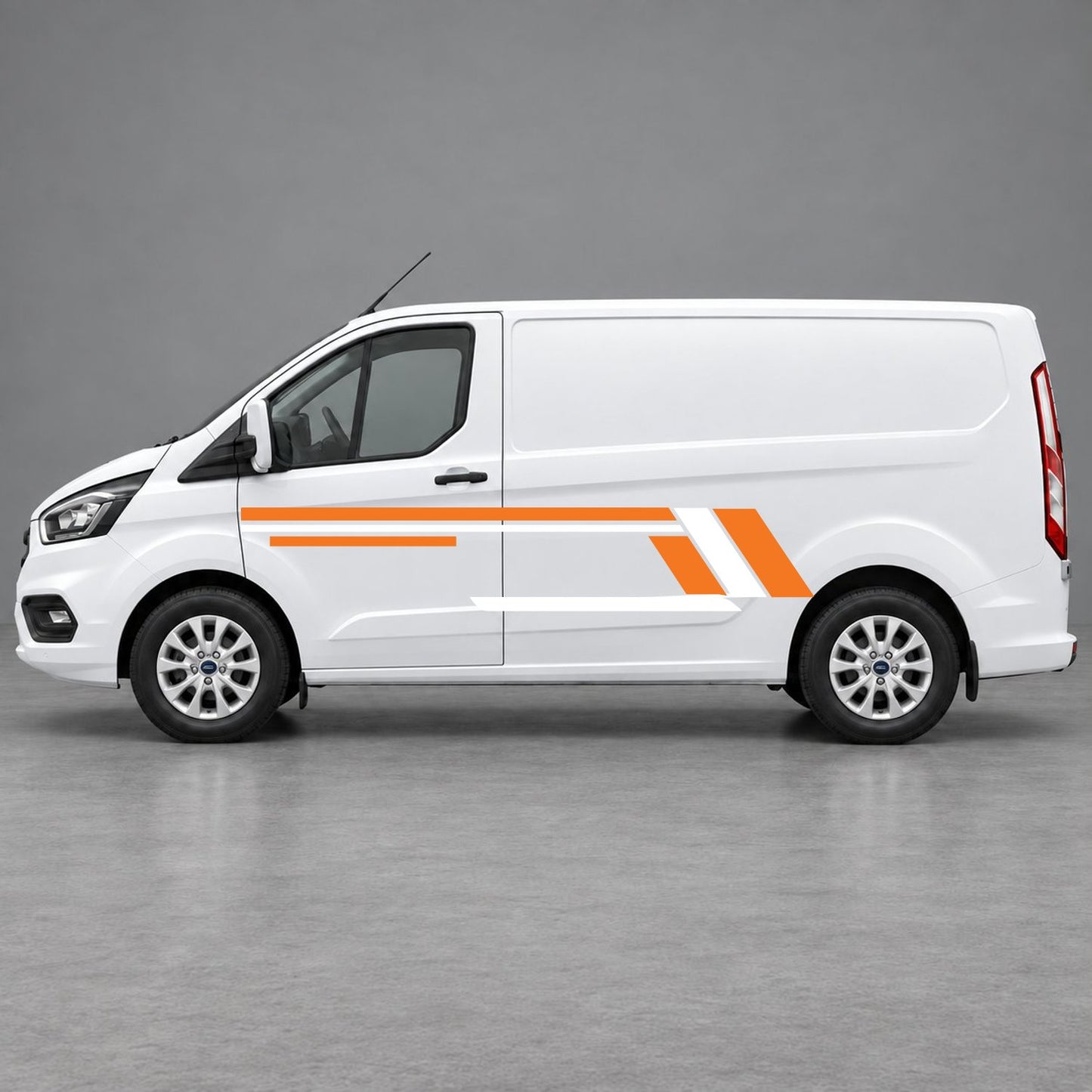 Ford Transit Custom Geometric Outline Side Stripes in Orange & White