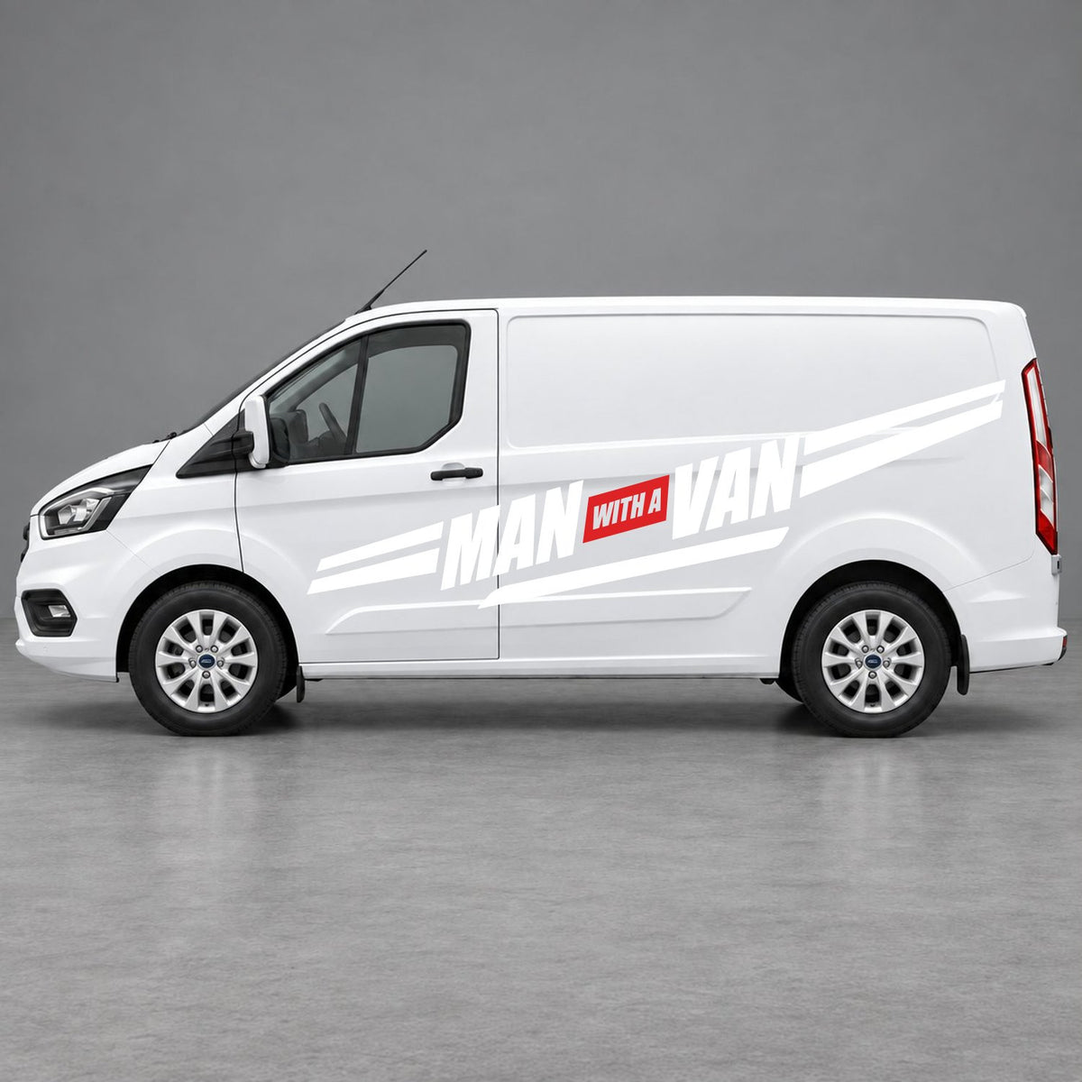 Ford Transit Custom Man with a Van Side Stripes in White & Red