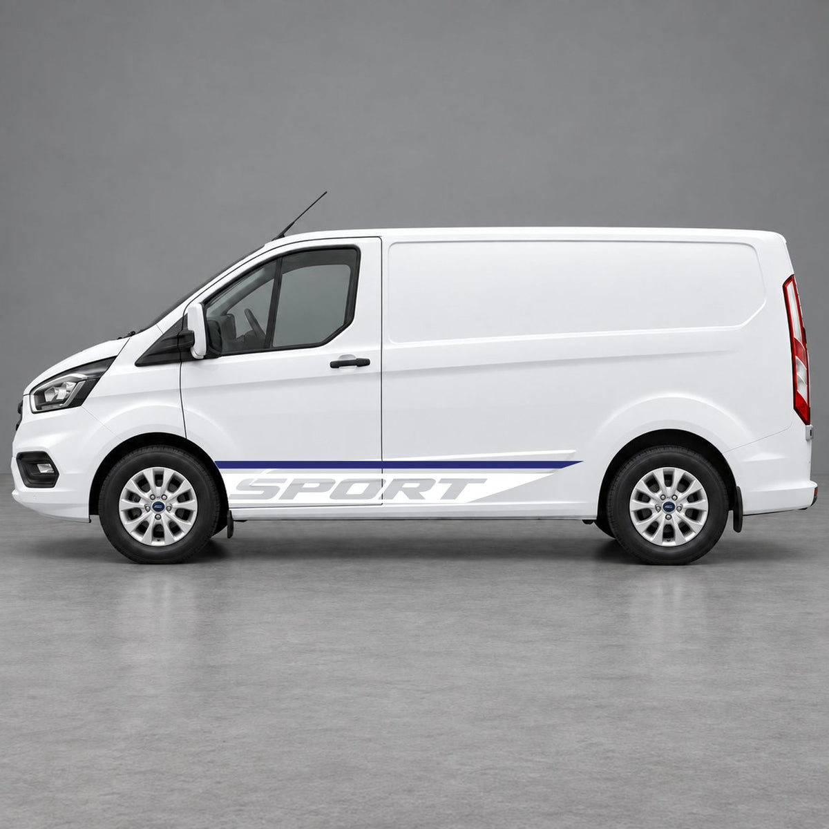 Ford Transit Custom Sport Swoosh Lower Side Stripes in Navy Blue & White