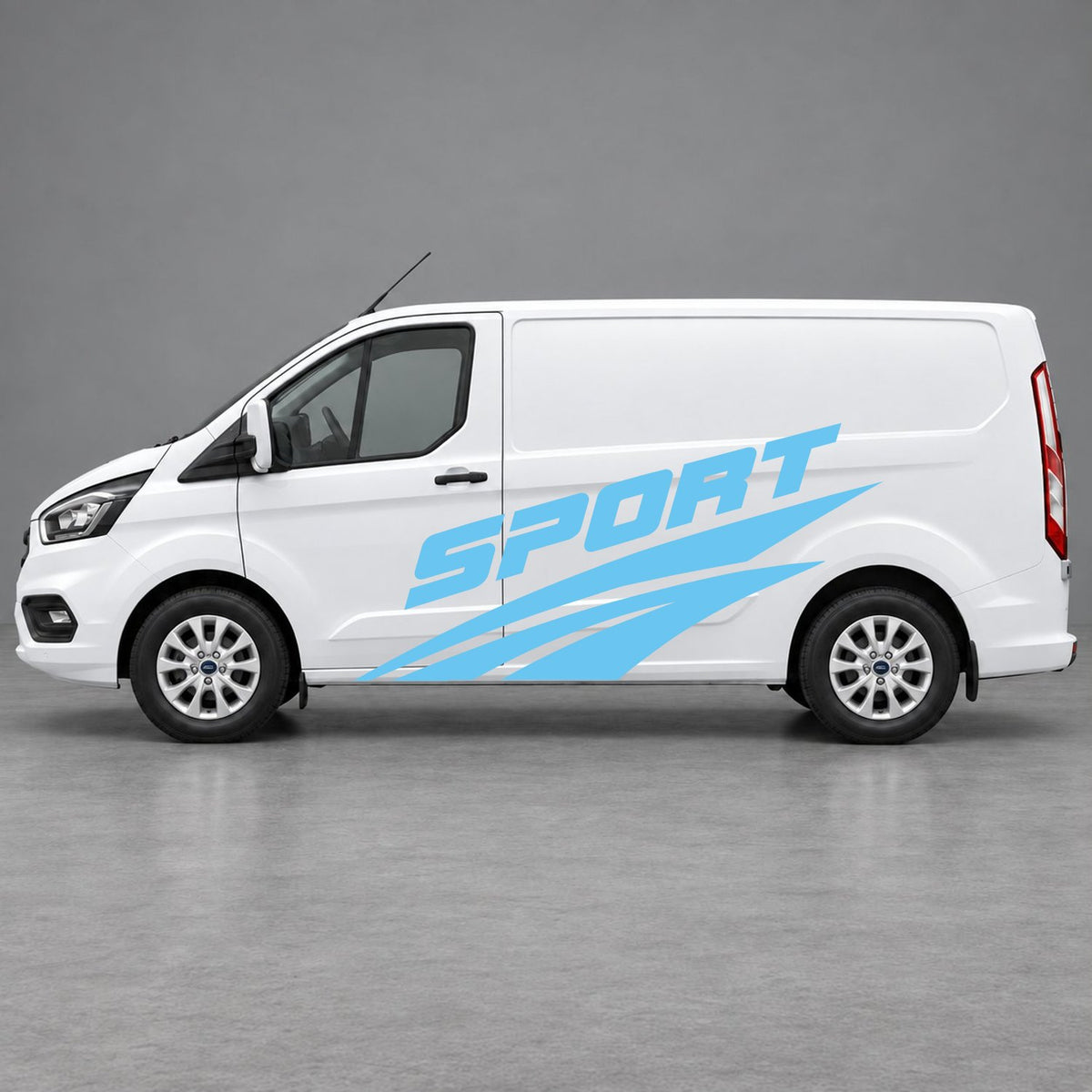 Ford Transit Custom Sport Twin Stripe Side Graphics in Light Blue & Light Blue