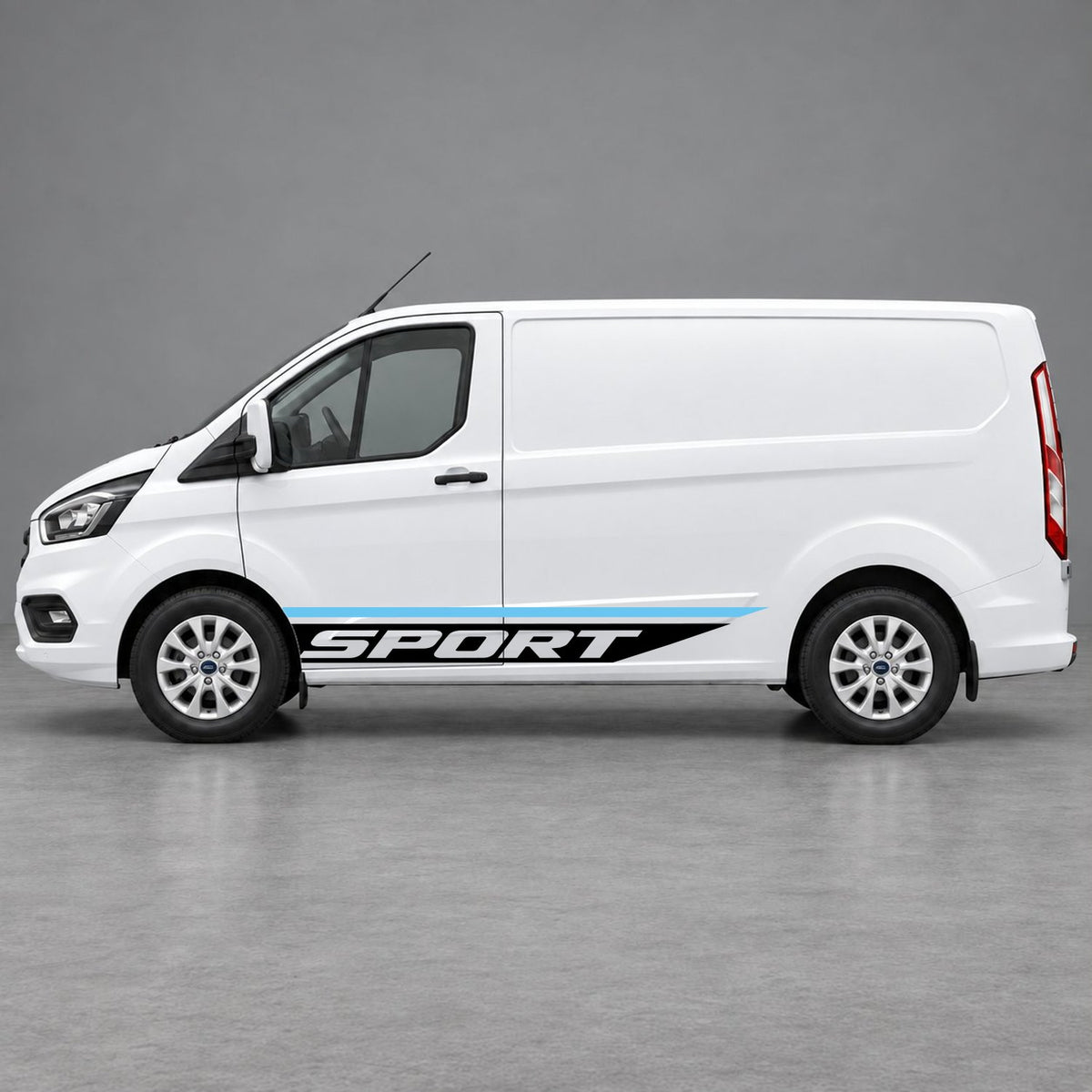 Ford Transit Custom Sport Swoosh Lower Side Stripes in Light Blue & Black