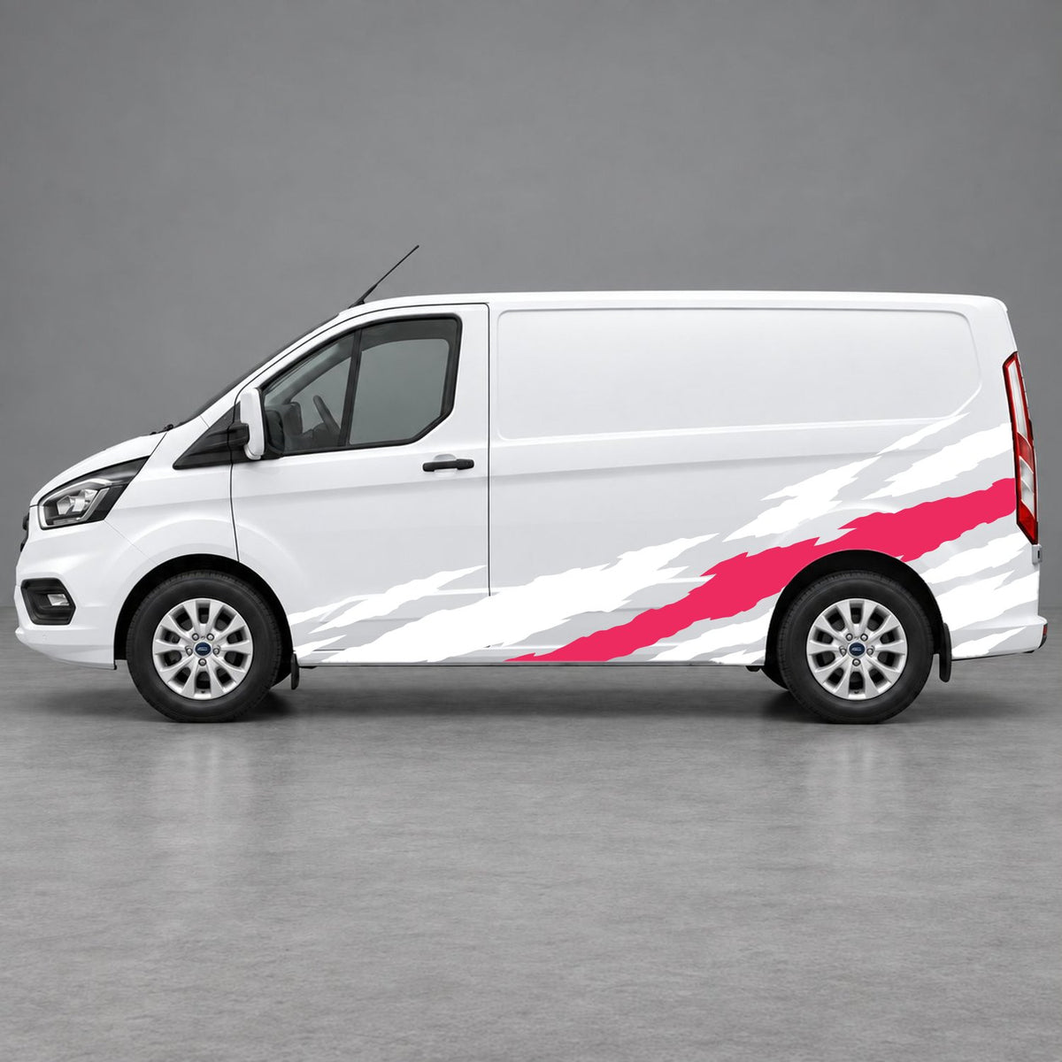 Ford Transit Custom Claw Scratch Side Graphics in White & Pink