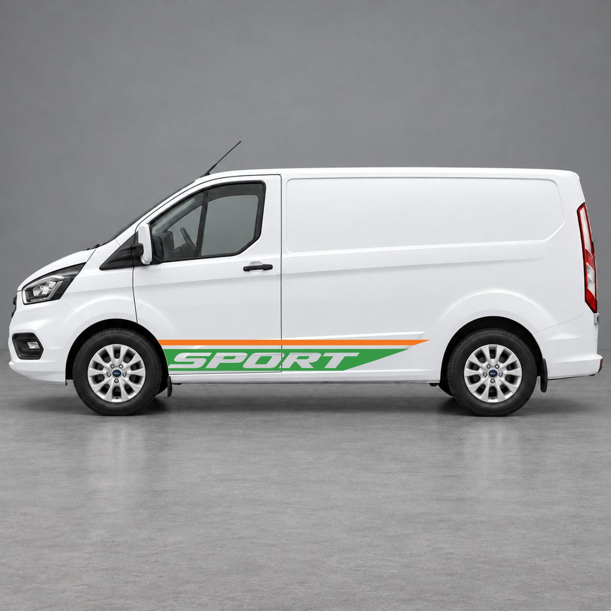 Ford Transit Custom Sport Swoosh Lower Side Stripes in Orange & Green