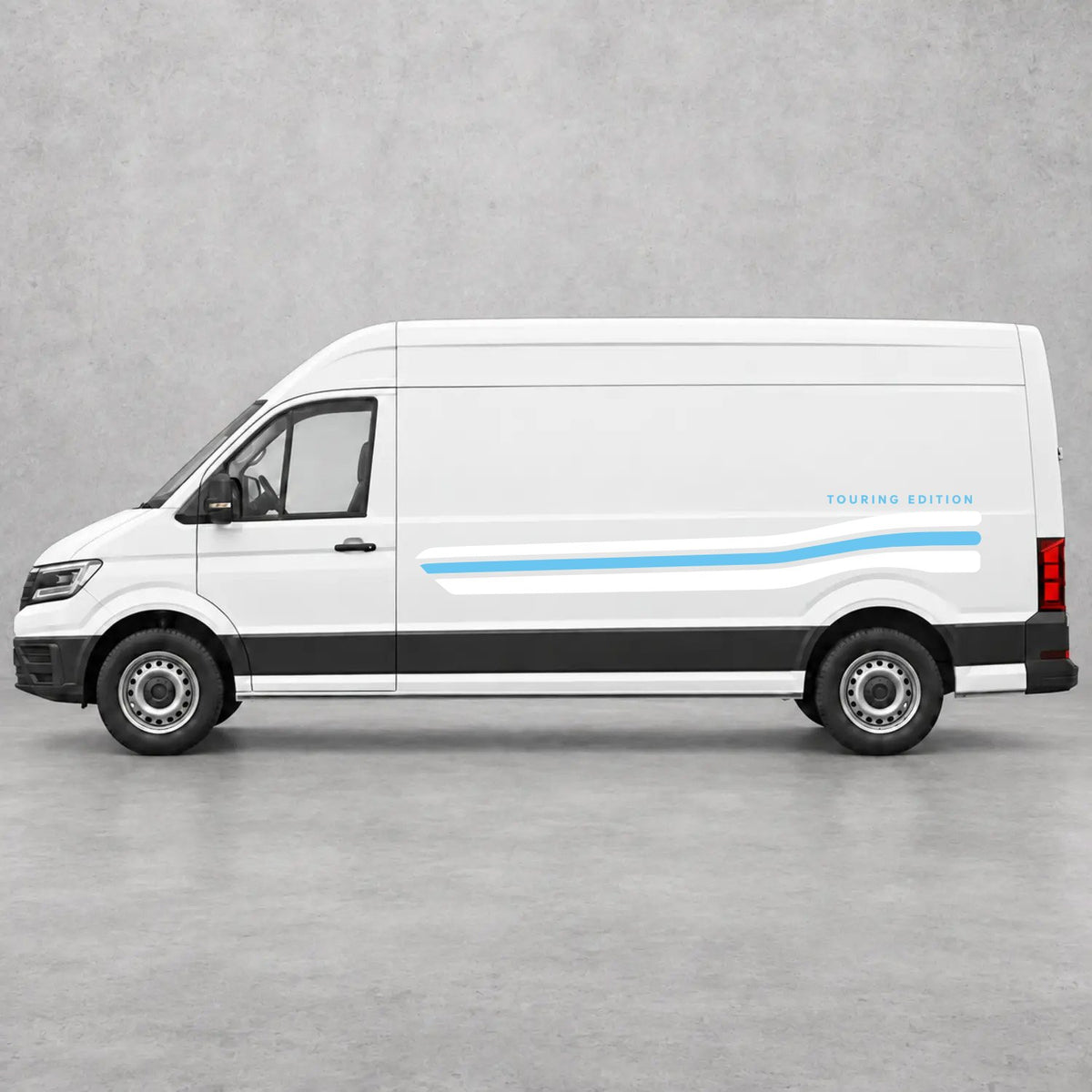 VW Crafter Touring Edition Side Stripes in White & Light Blue