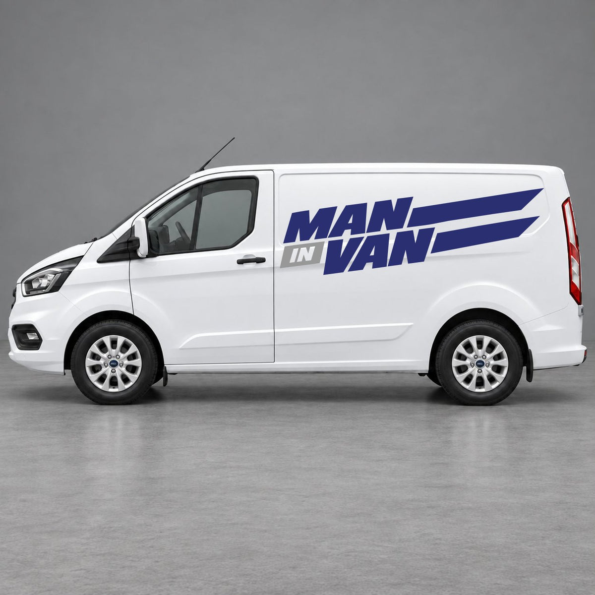 Ford Transit Custom Man in Van Side Stripes in Navy Blue & Grey