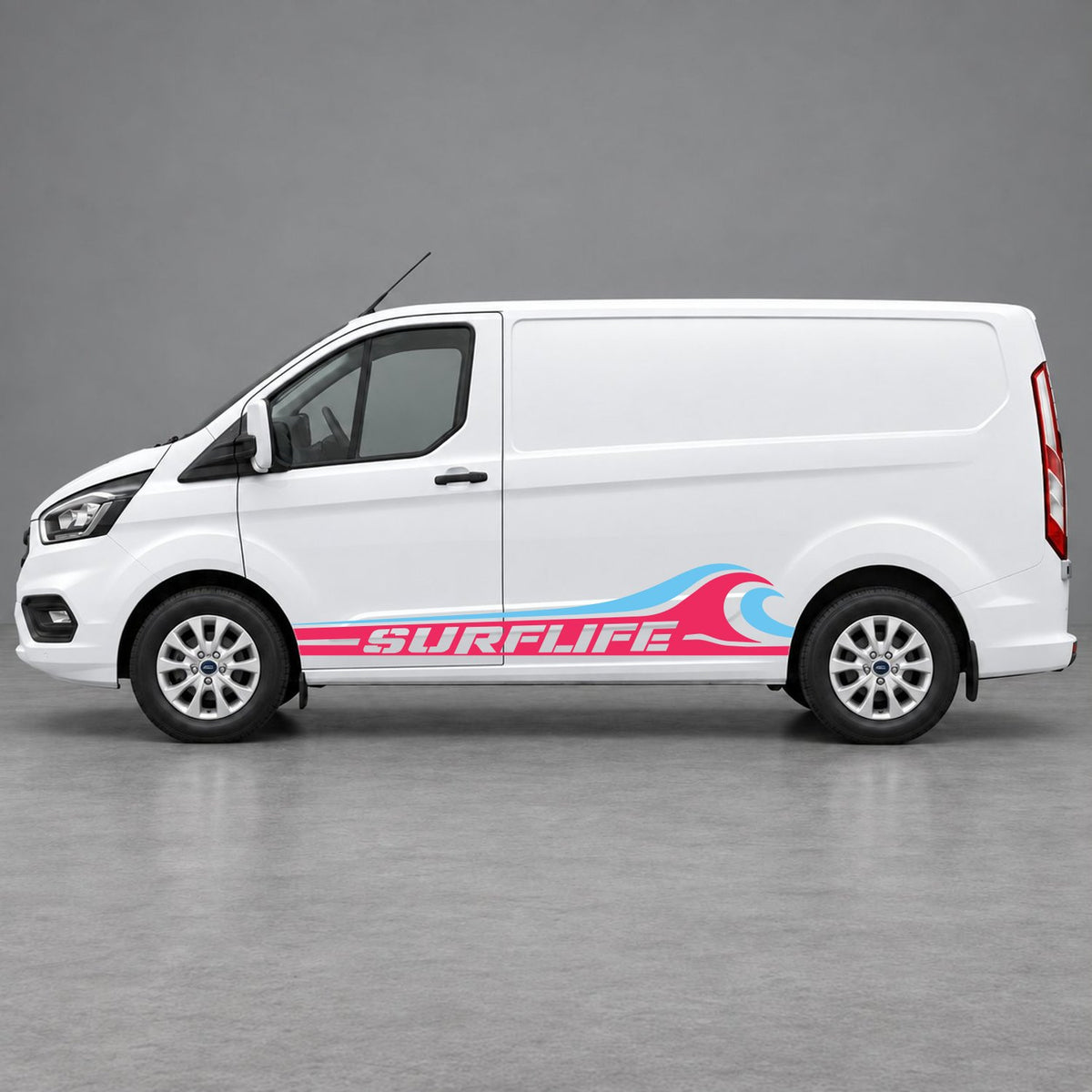 Ford Transit Custom Surflife Wave Side Stripes in Pink & Light Blue