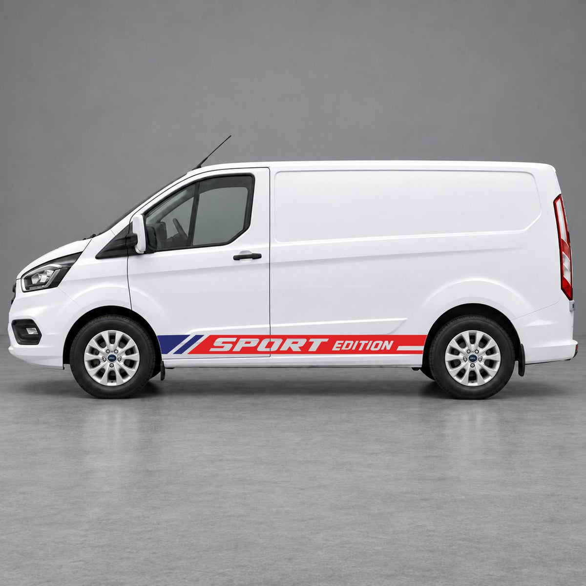 Ford Transit Custom Sport Edition Lower Side Graphics in Red & Navy Blue