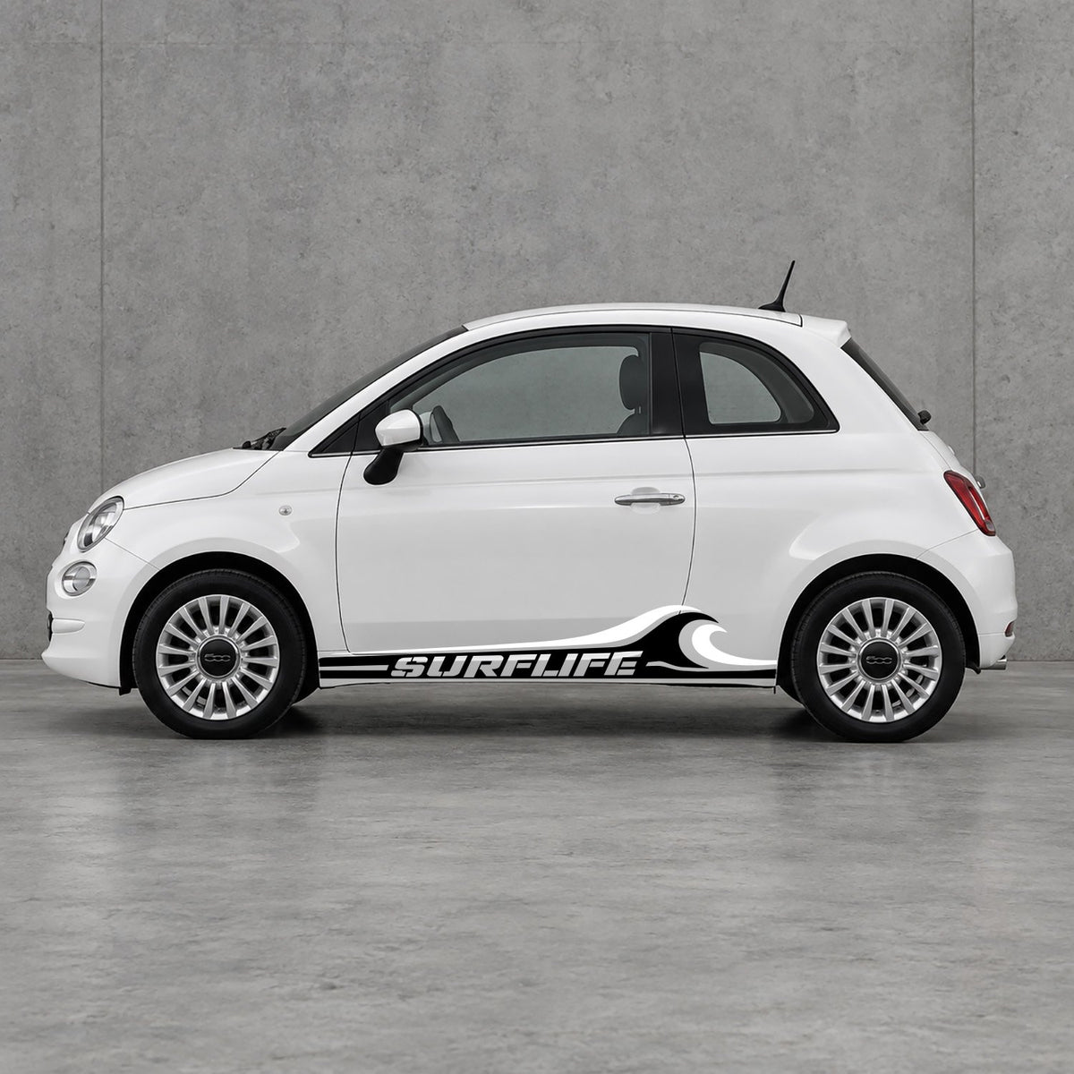 Fiat 500 Surf Life Side Stripes Kit - Pair Supplied in Black & White