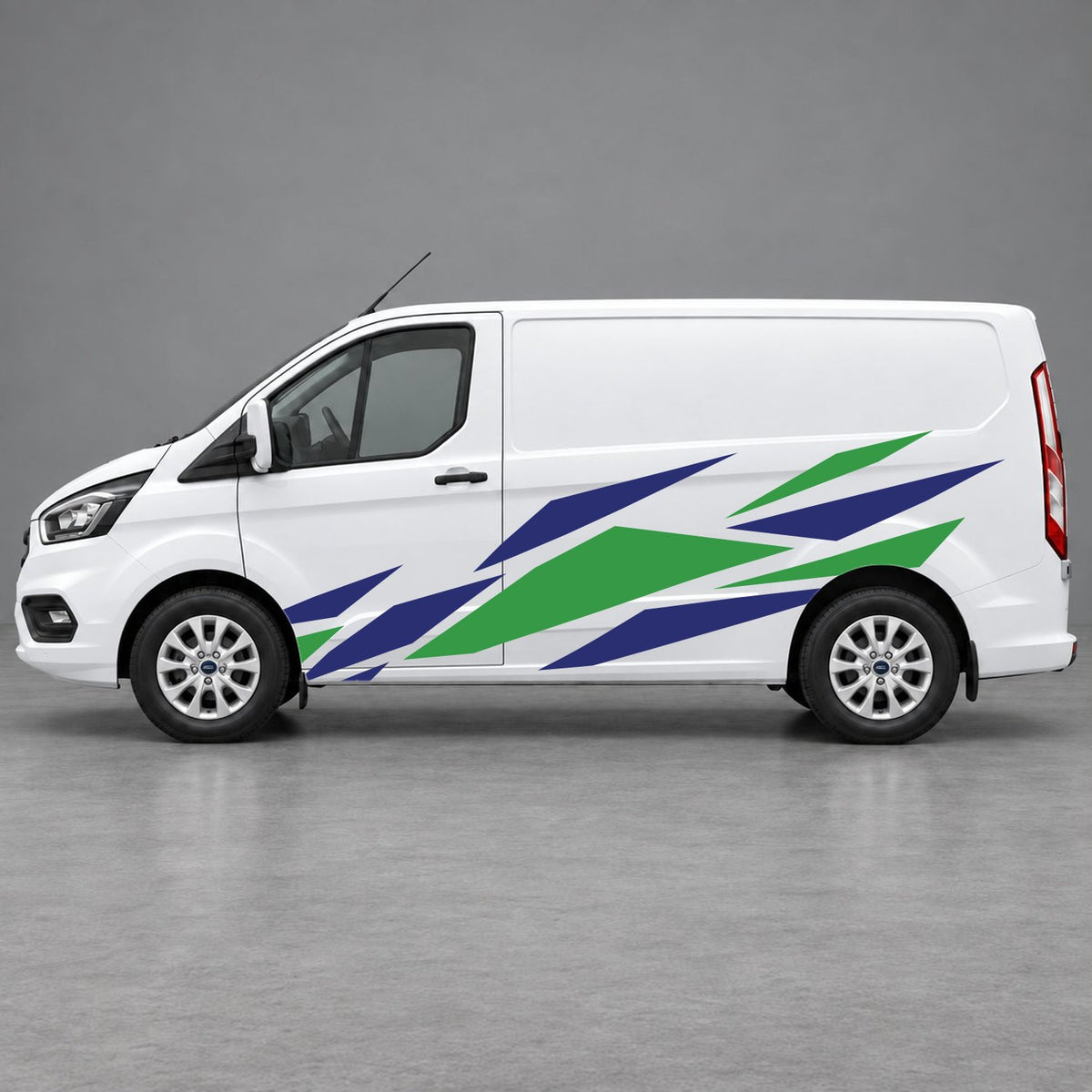 Ford Transit Custom Angular Shard Racing Side Graphics in Green & Navy Blue
