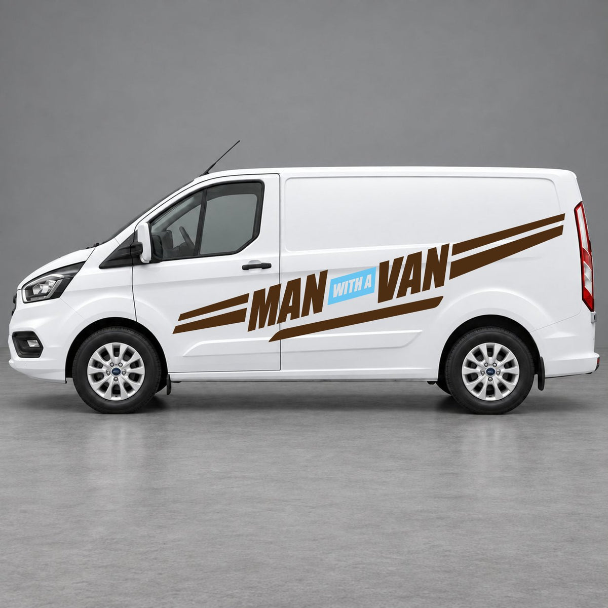 Ford Transit Custom Man with a Van Side Stripes in Brown & Light Blue