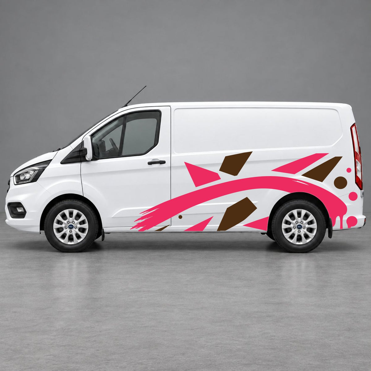 Ford Transit Custom Abstract Geometric Splash Side Graphics in Brown & Pink