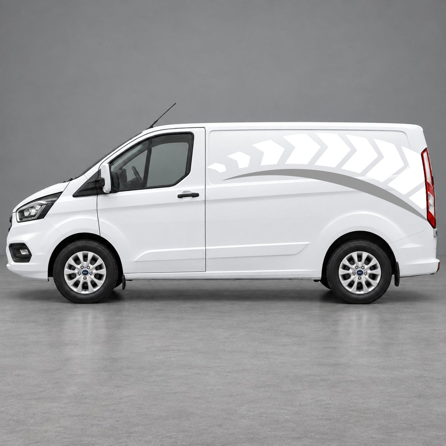 Ford Transit Custom Chevron Track Side Graphics in White & Grey