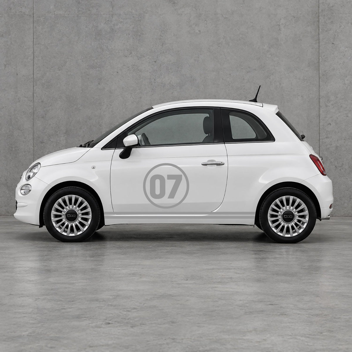Fiat 500 Choose Your Number Racing Stripes Kit - Pair Supplied in Grey