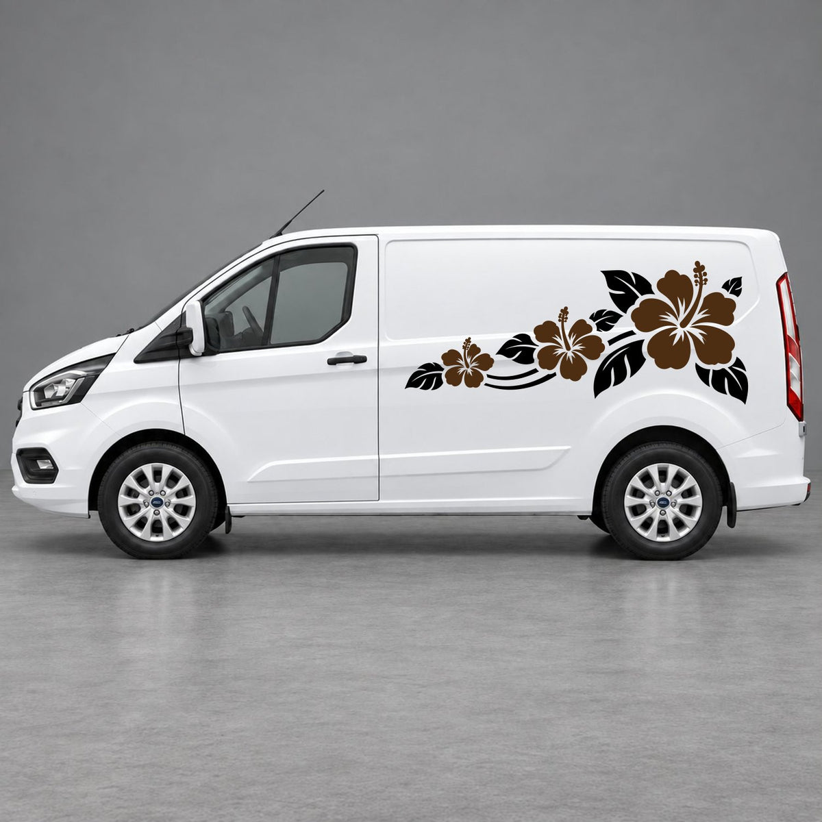 Ford Transit Custom Hibiscus Flower Trail Side Graphics in Black & Brown