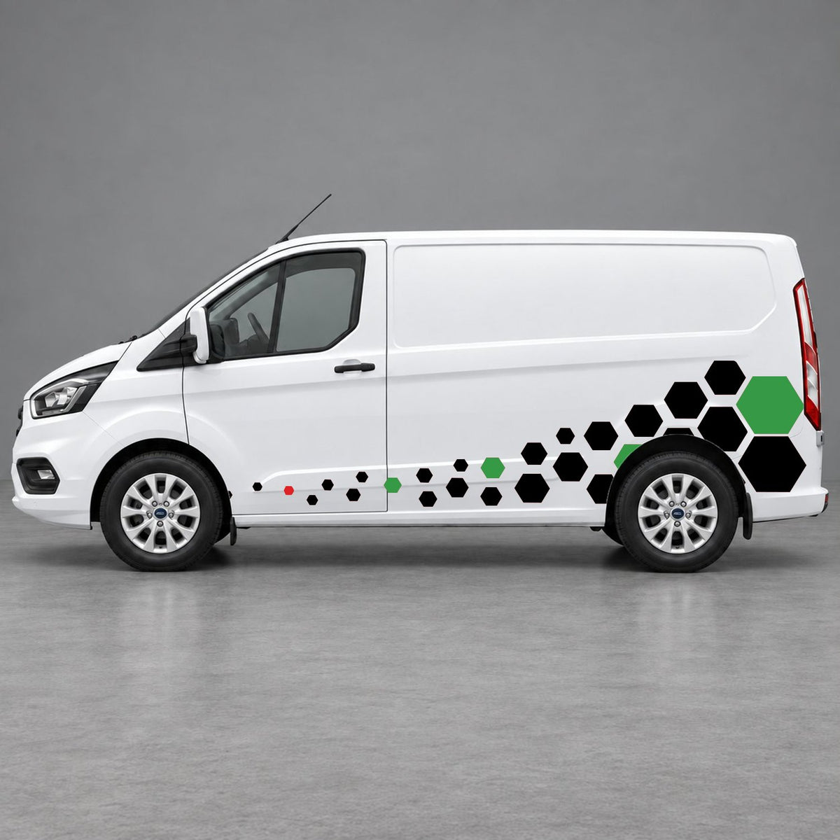 Ford Transit Custom Lower Hexagon Fade Side Graphics in Red & Green