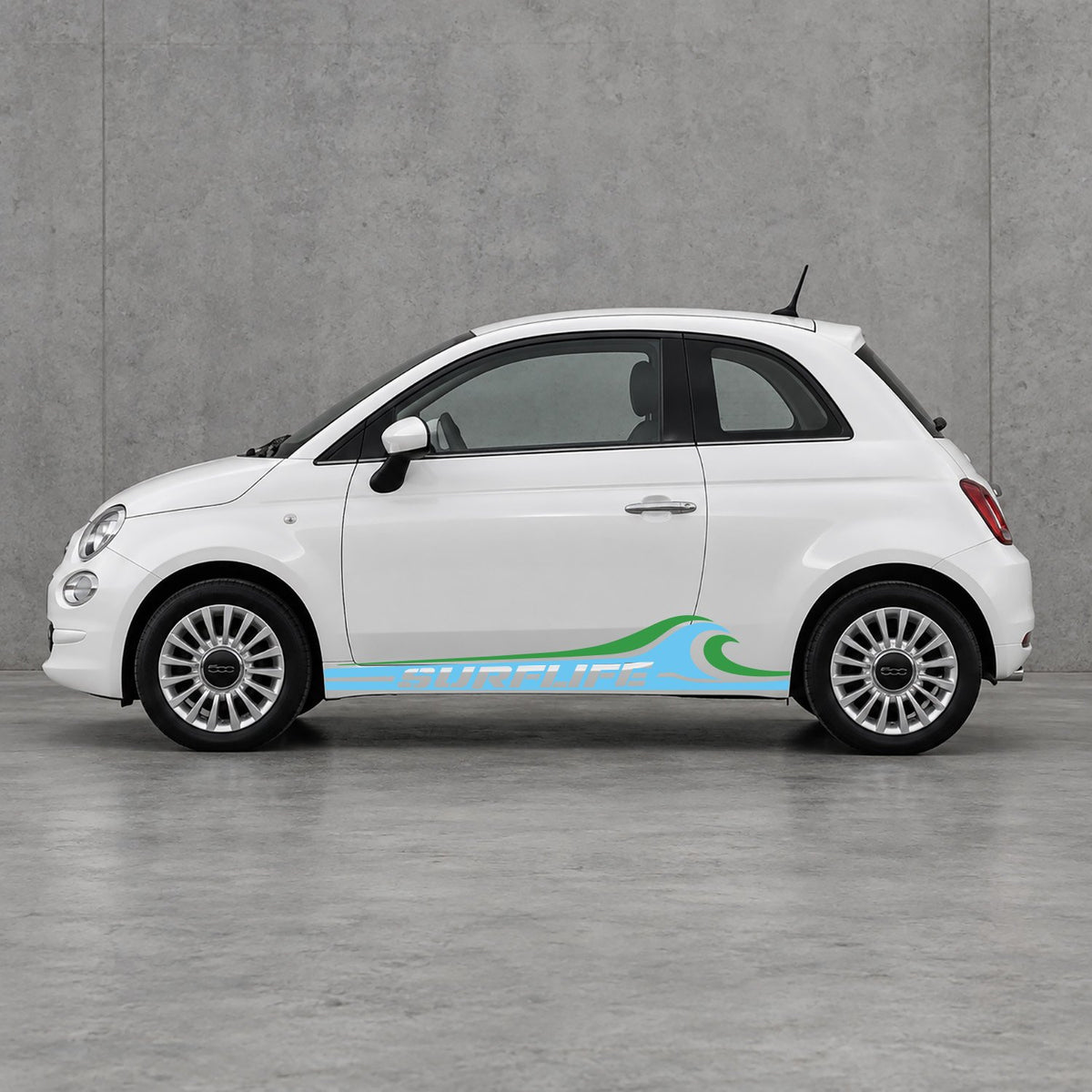 Fiat 500 Surf Life Side Stripes Kit - Pair Supplied in Light Blue & Green