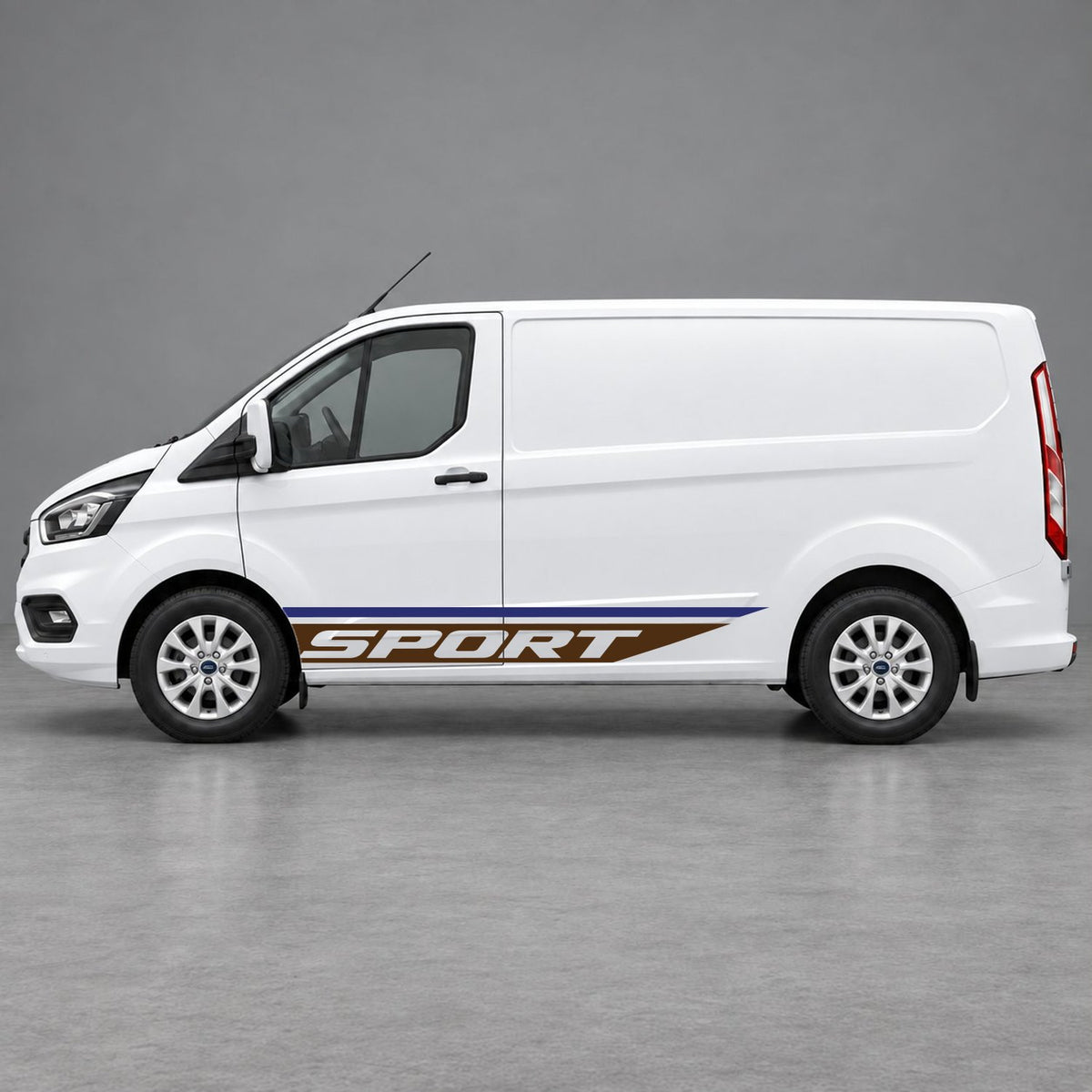 Ford Transit Custom Sport Swoosh Lower Side Stripes in Navy Blue & Brown
