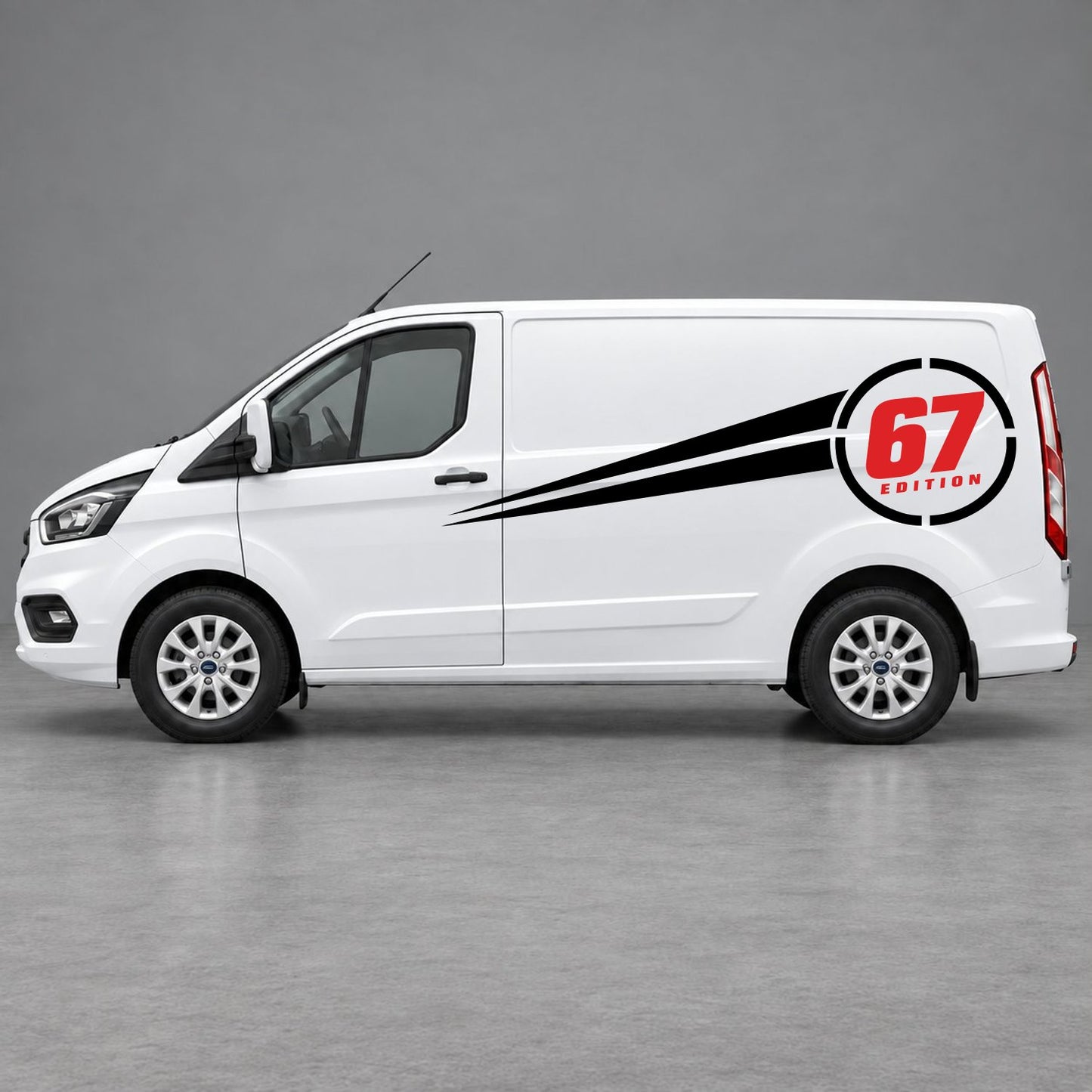 Ford Transit Custom Personalised Number Edition Side Stripes in Black & Red