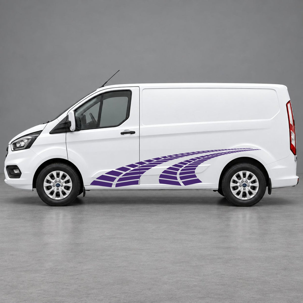 Ford Transit Custom Curved Tyre Track Side Graphics in Purple