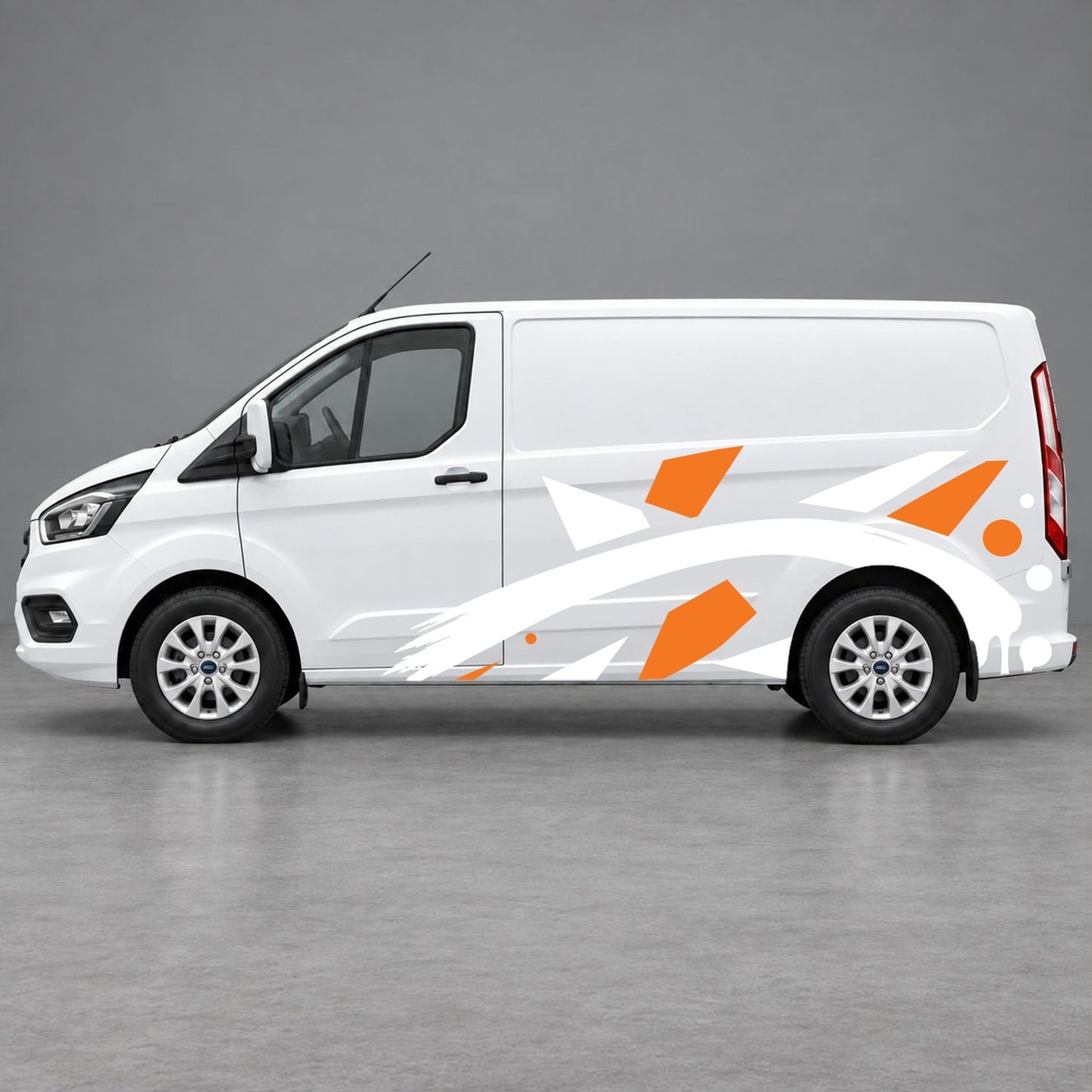 Ford Transit Custom Abstract Geometric Splash Side Graphics in Orange & White