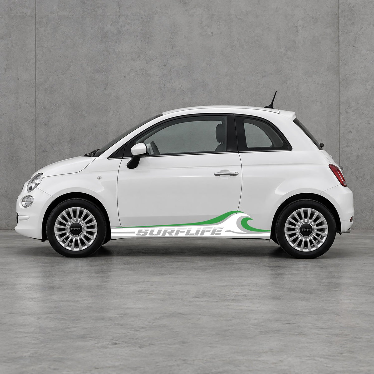 Fiat 500 Surf Life Side Stripes Kit - Pair Supplied in White & Green