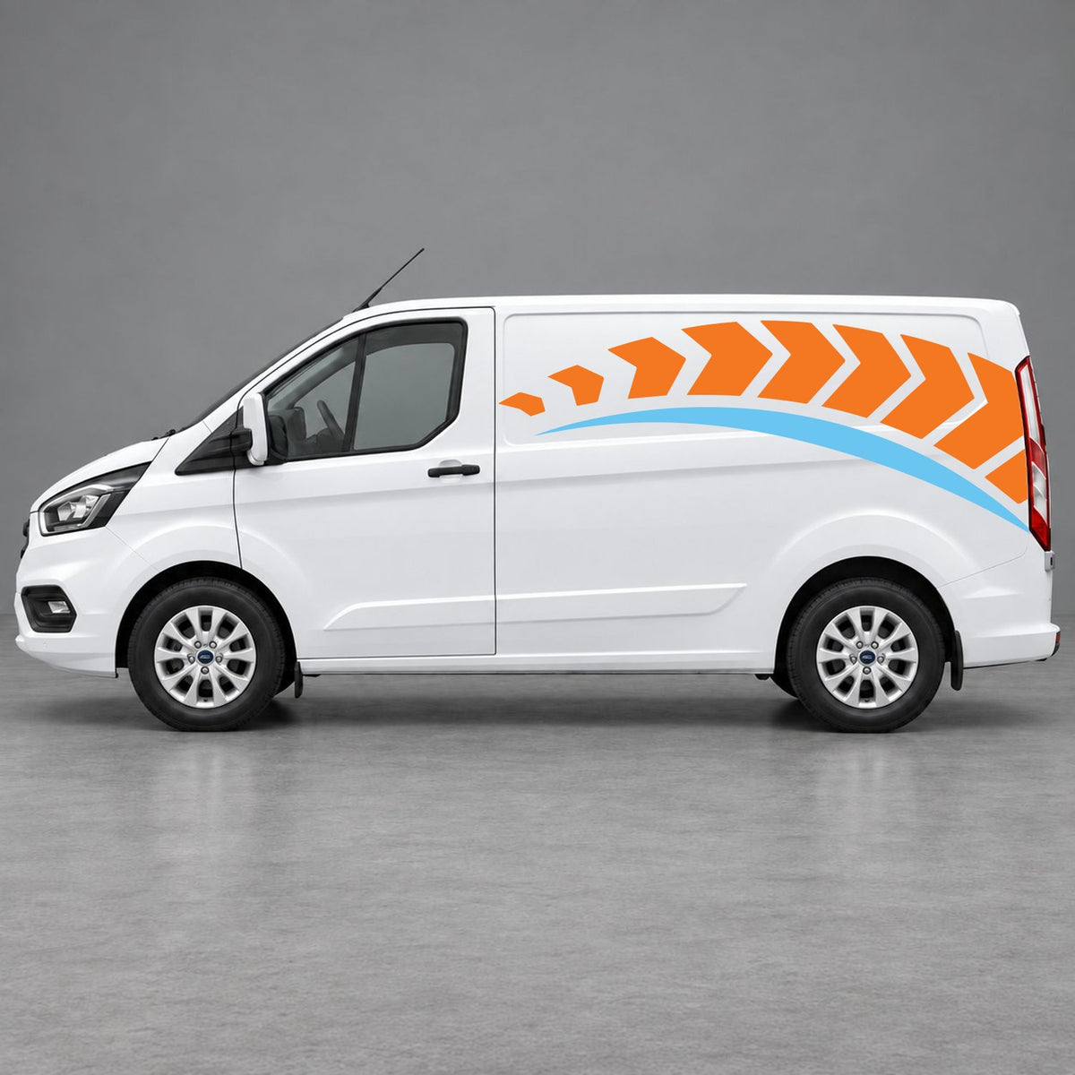 Ford Transit Custom Chevron Track Side Graphics in Orange & Light Blue