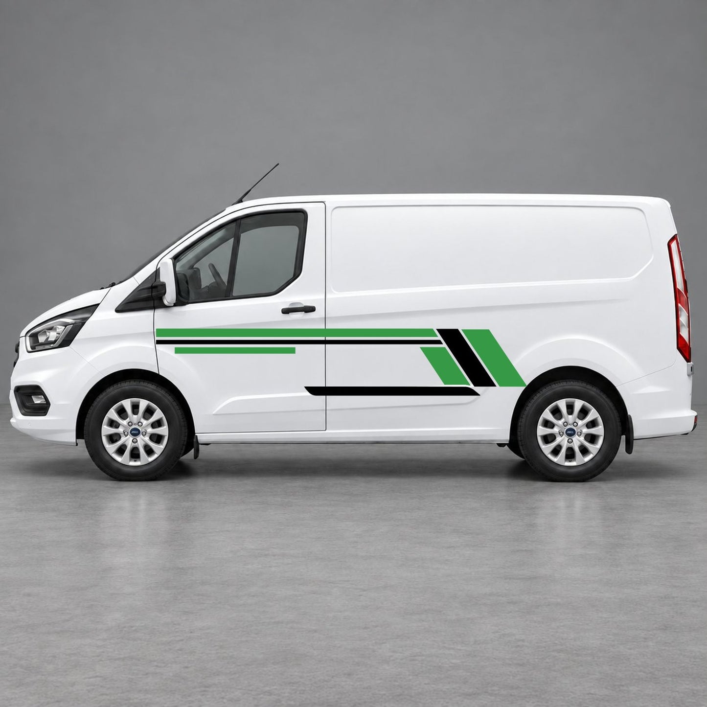 Ford Transit Custom Geometric Outline Side Stripes in Green & Black