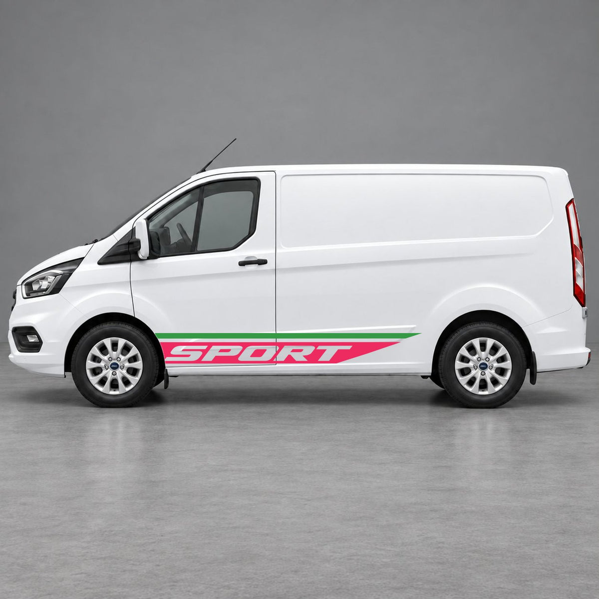 Ford Transit Custom Sport Swoosh Lower Side Stripes in Green & Pink