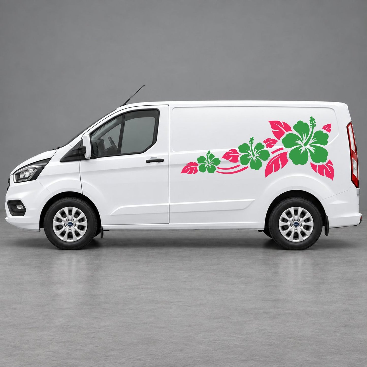 Ford Transit Custom Hibiscus Flower Trail Side Graphics in Pink & Green