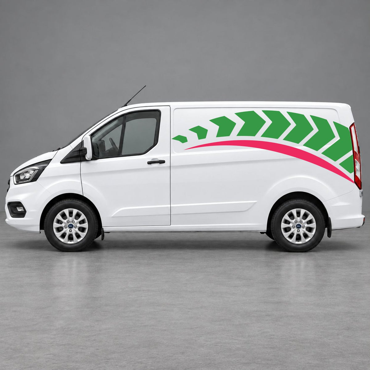 Ford Transit Custom Chevron Track Side Graphics in Green & Pink